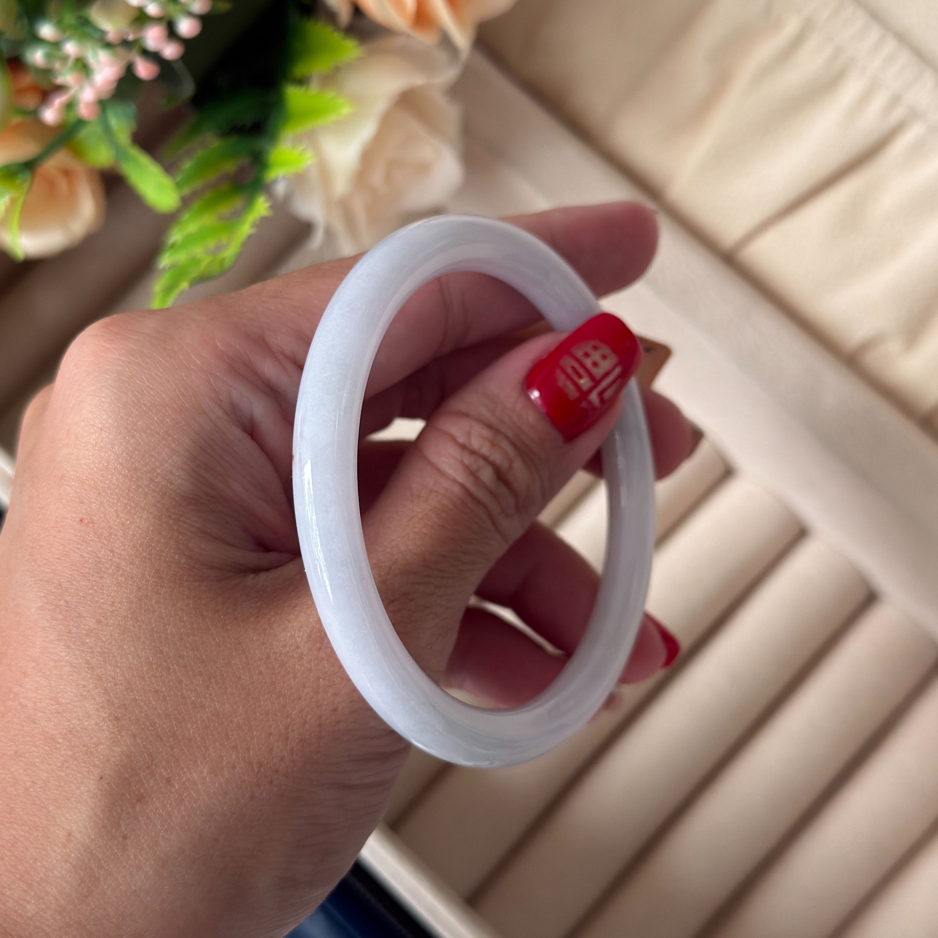 Grade A Soft Lavender Yuan Tiao Jade Bangle - S54+/24.9g