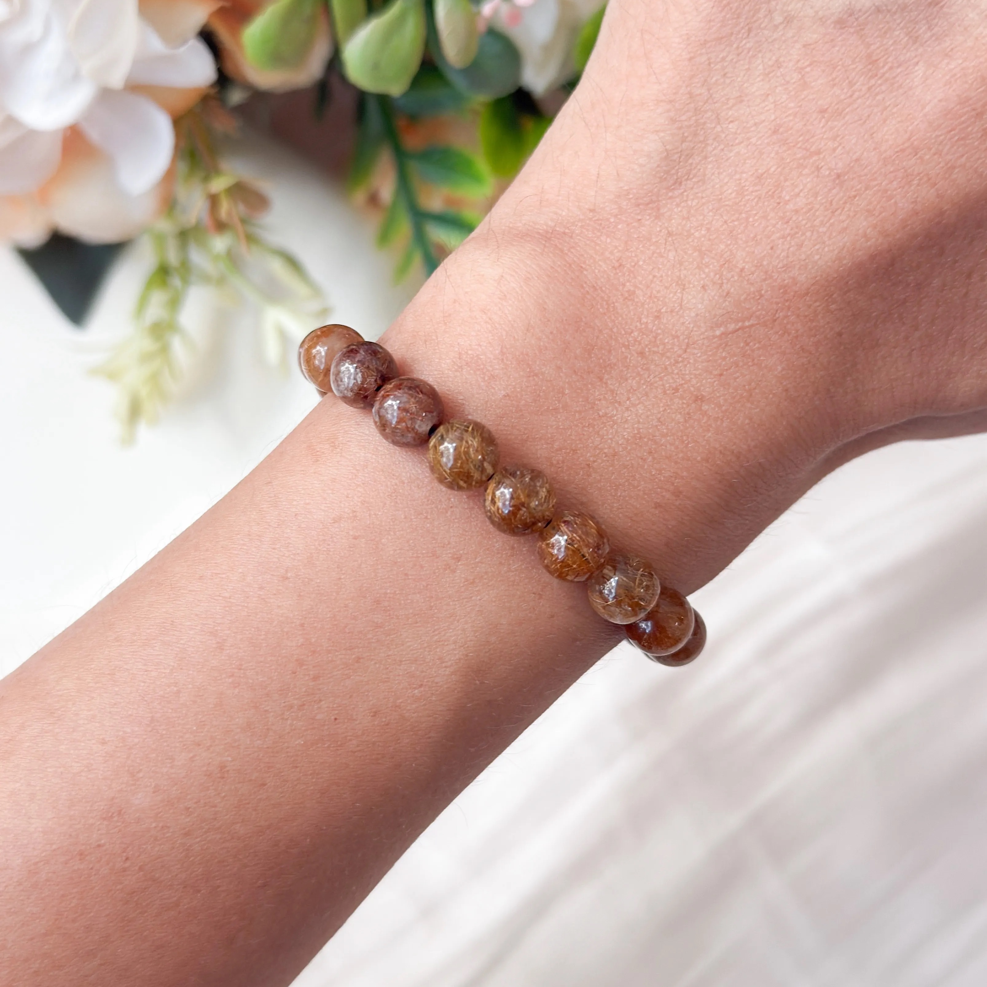 Copper Rutilated Quartz 7+mm AAA Bracelet