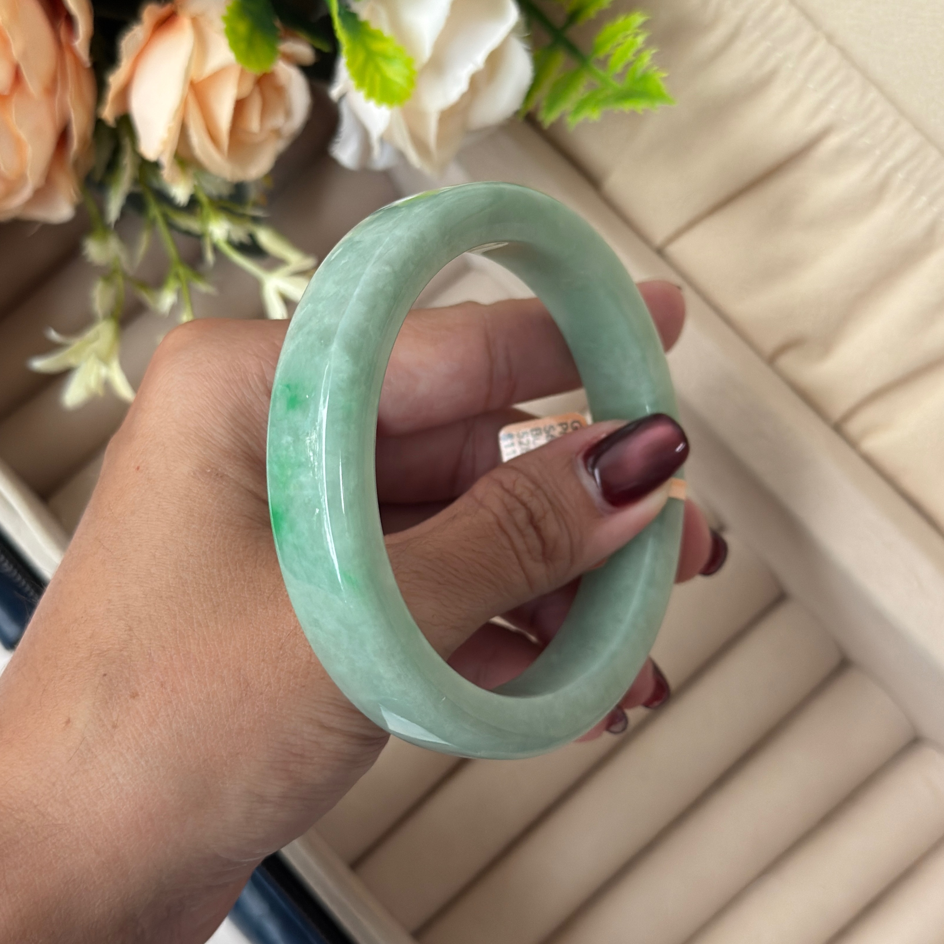 Grade A Apple Green Princess Cut Jade Bangle - S61+/77.6g