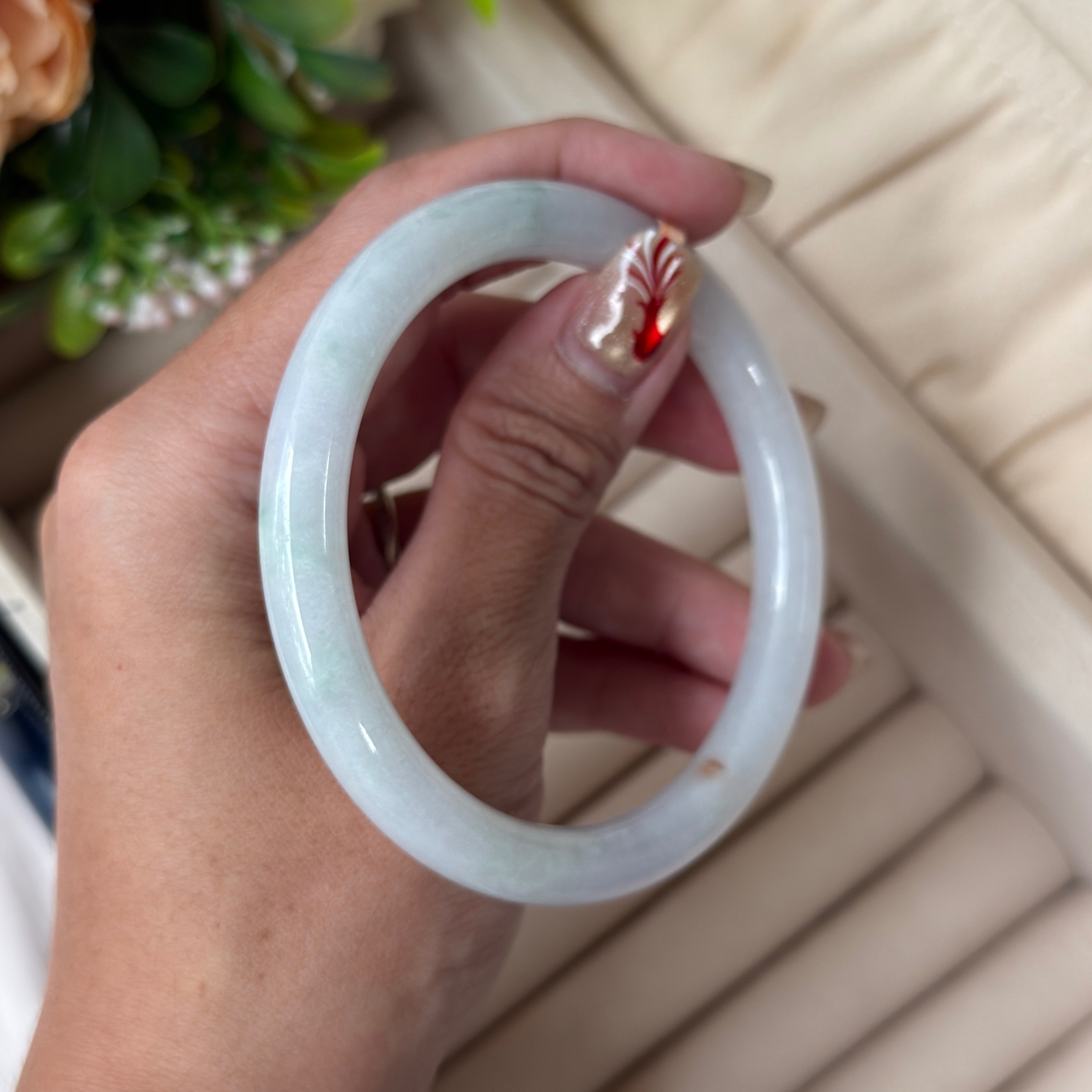 Grade A Frosty Green Jade Yuan Tiao Bangle - S60/39.5g