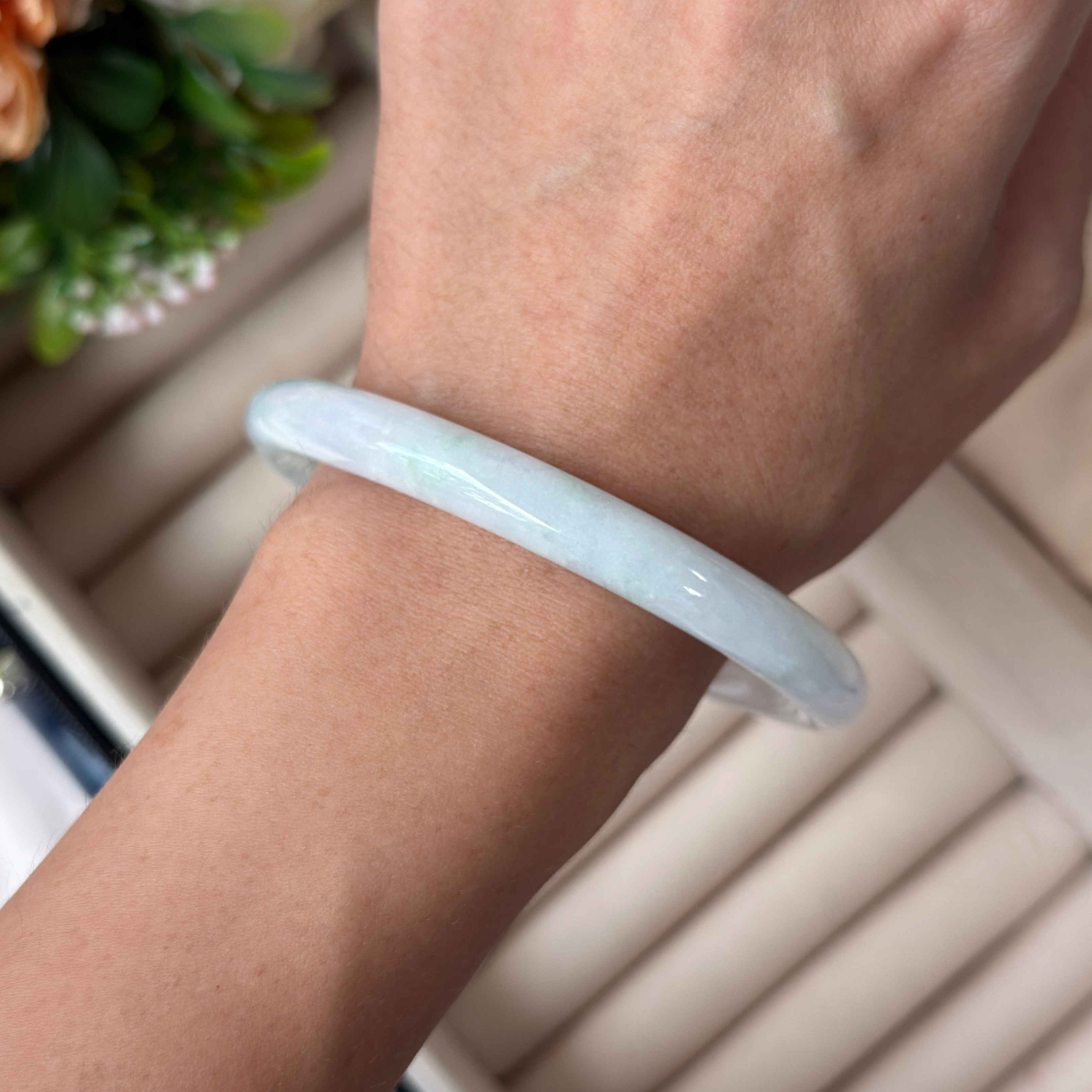 Grade A Frosty Green Jade Yuan Tiao Bangle - S60/39.5g