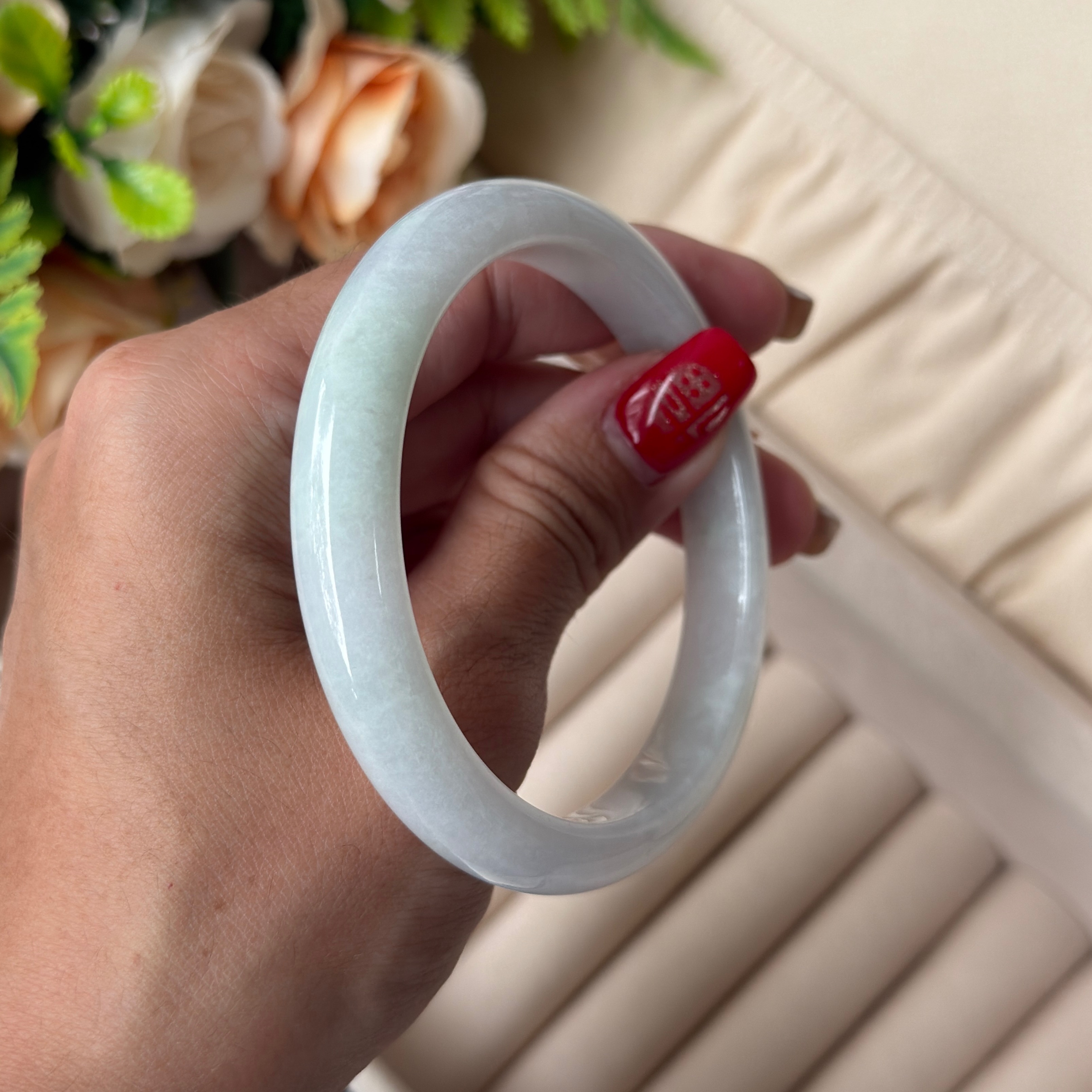 Grade A Frosty White Jade Bangle - S59/45.9g