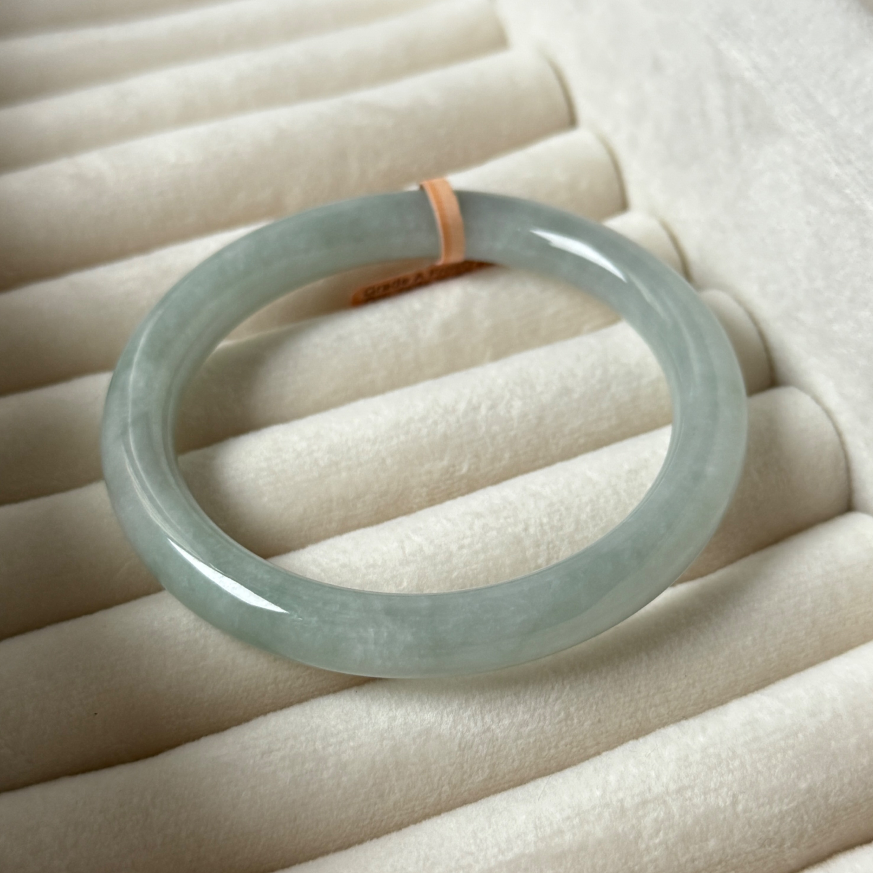 Grade A Frosty Green Jade Yuan Tiao Bangle - S55+/38.5g