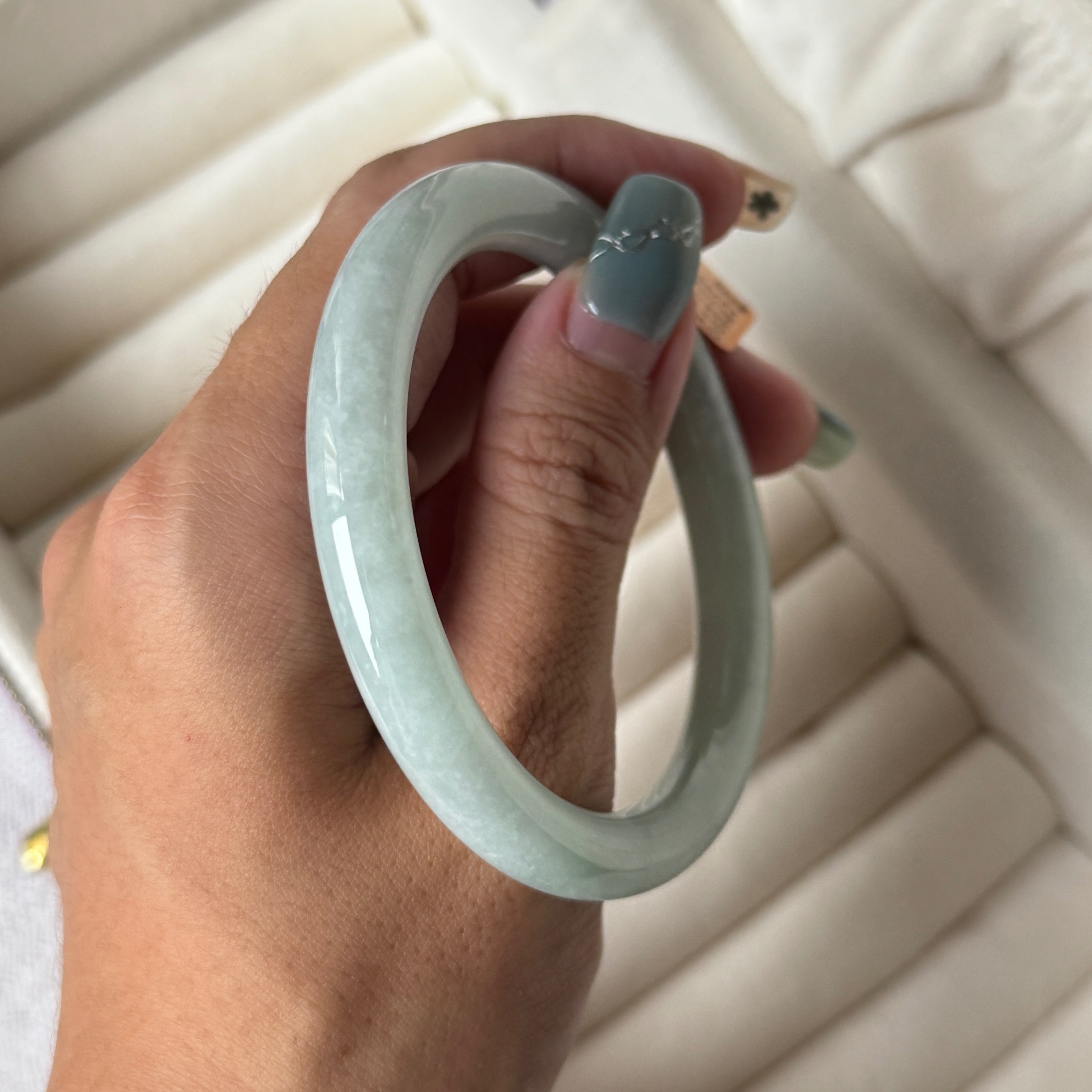 Grade A Frosty Green Jade Yuan Tiao Bangle - S55+/38.5g