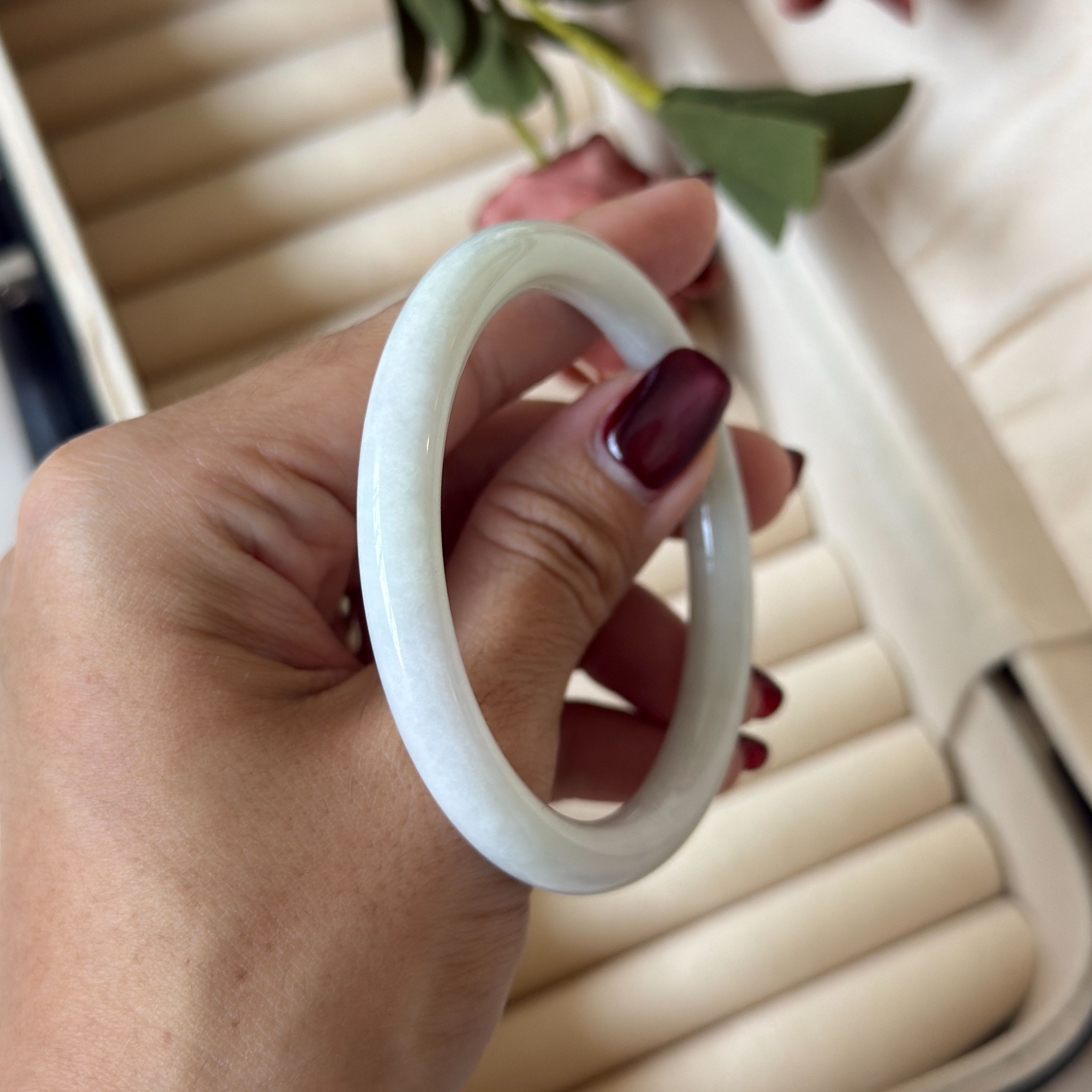 Grade A Snowy Mint Jade Bangle - S55+/31.2g