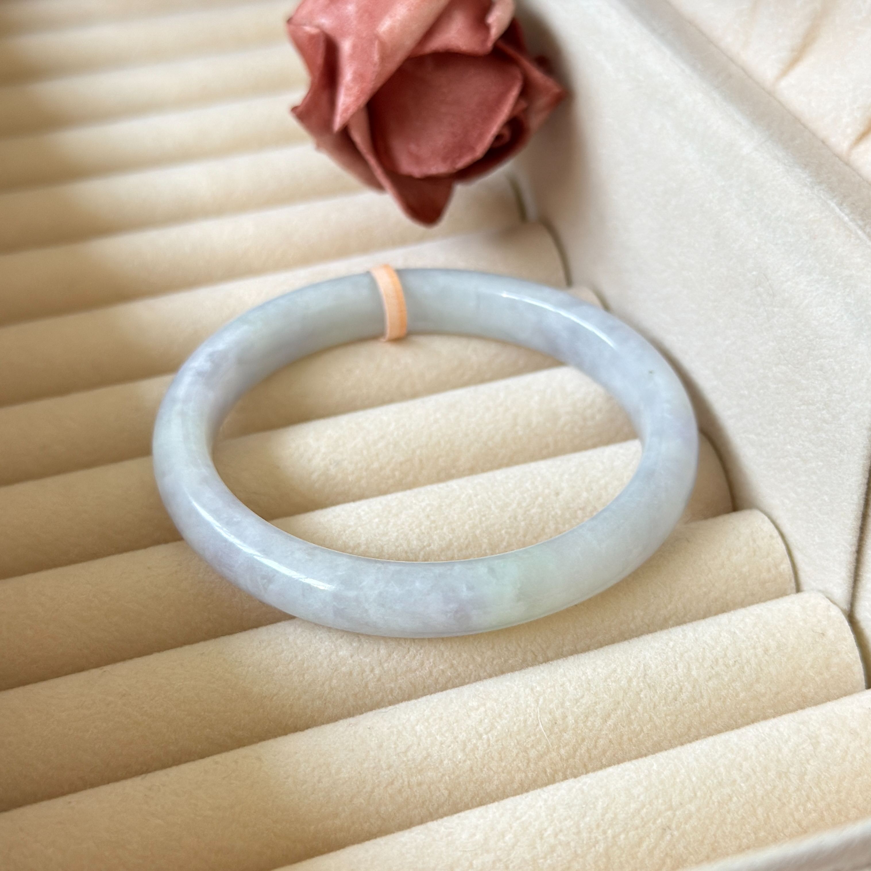 Grade A Dainty Lavender Green Jade Bangle - S55+/35.7g