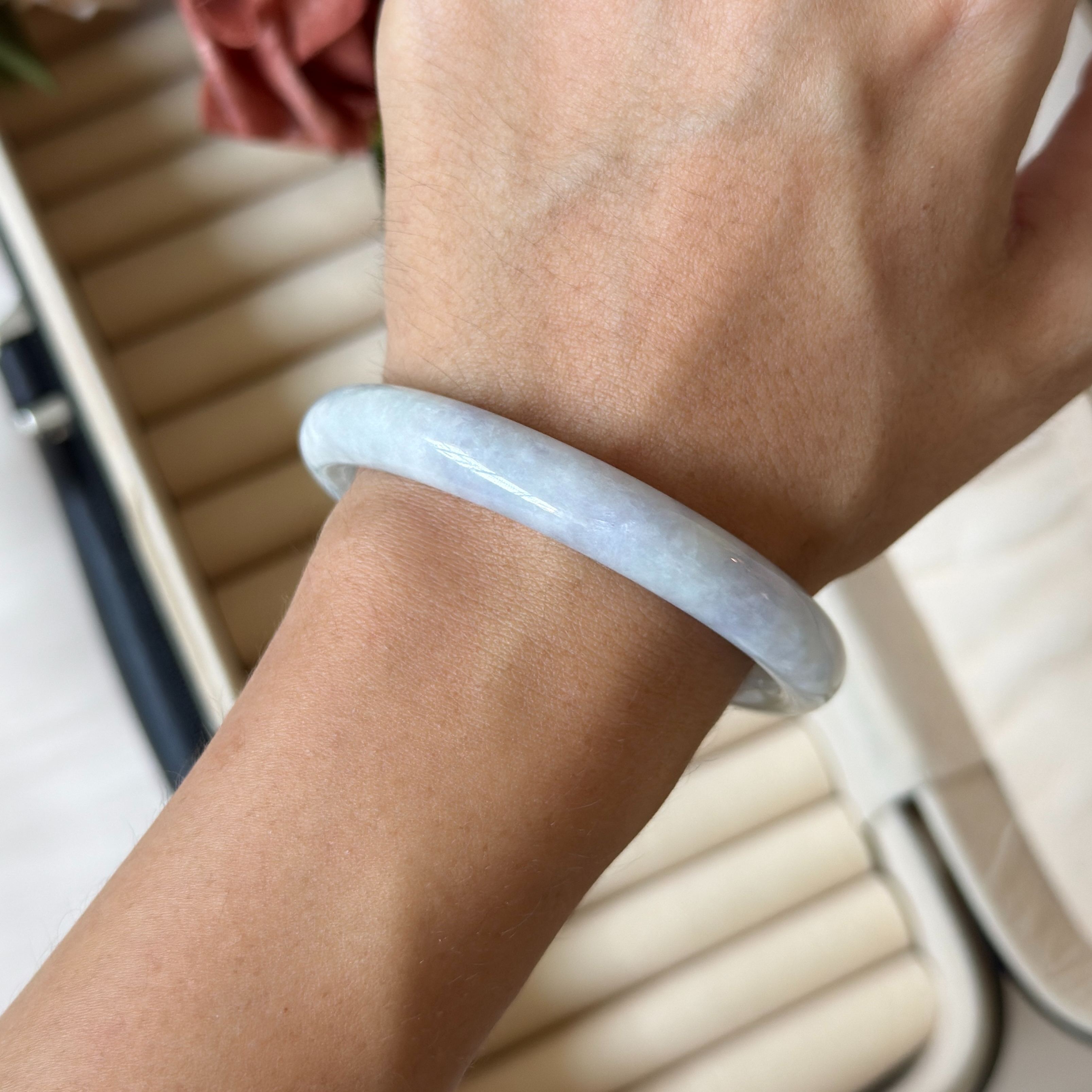 Grade A Dainty Lavender Green Jade Bangle - S55+/35.7g