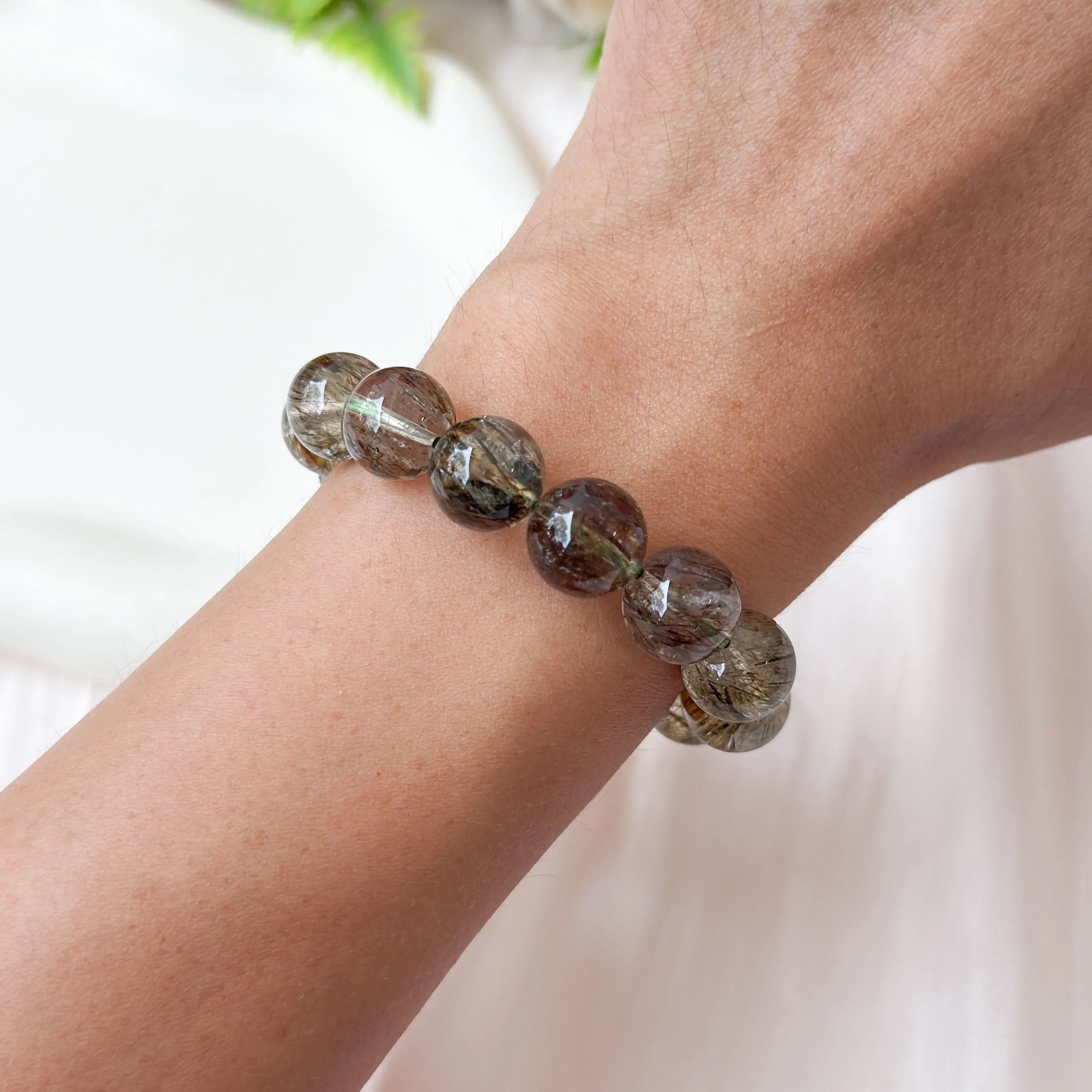 Green Tourmalinated Quartz 10-11mm AAA+ Bracelet