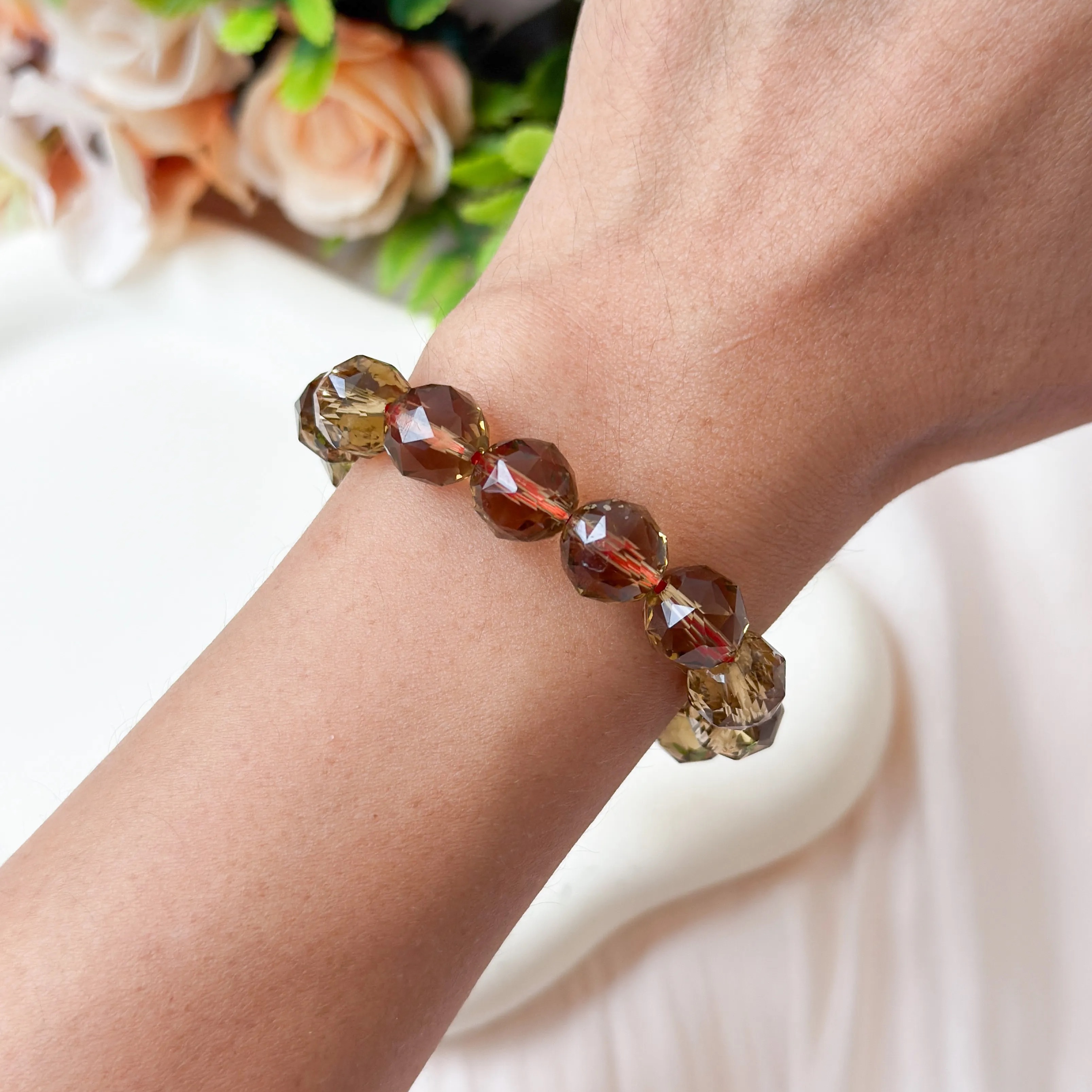 Smoky Citrine 10mm Diamond Cut Bracelet