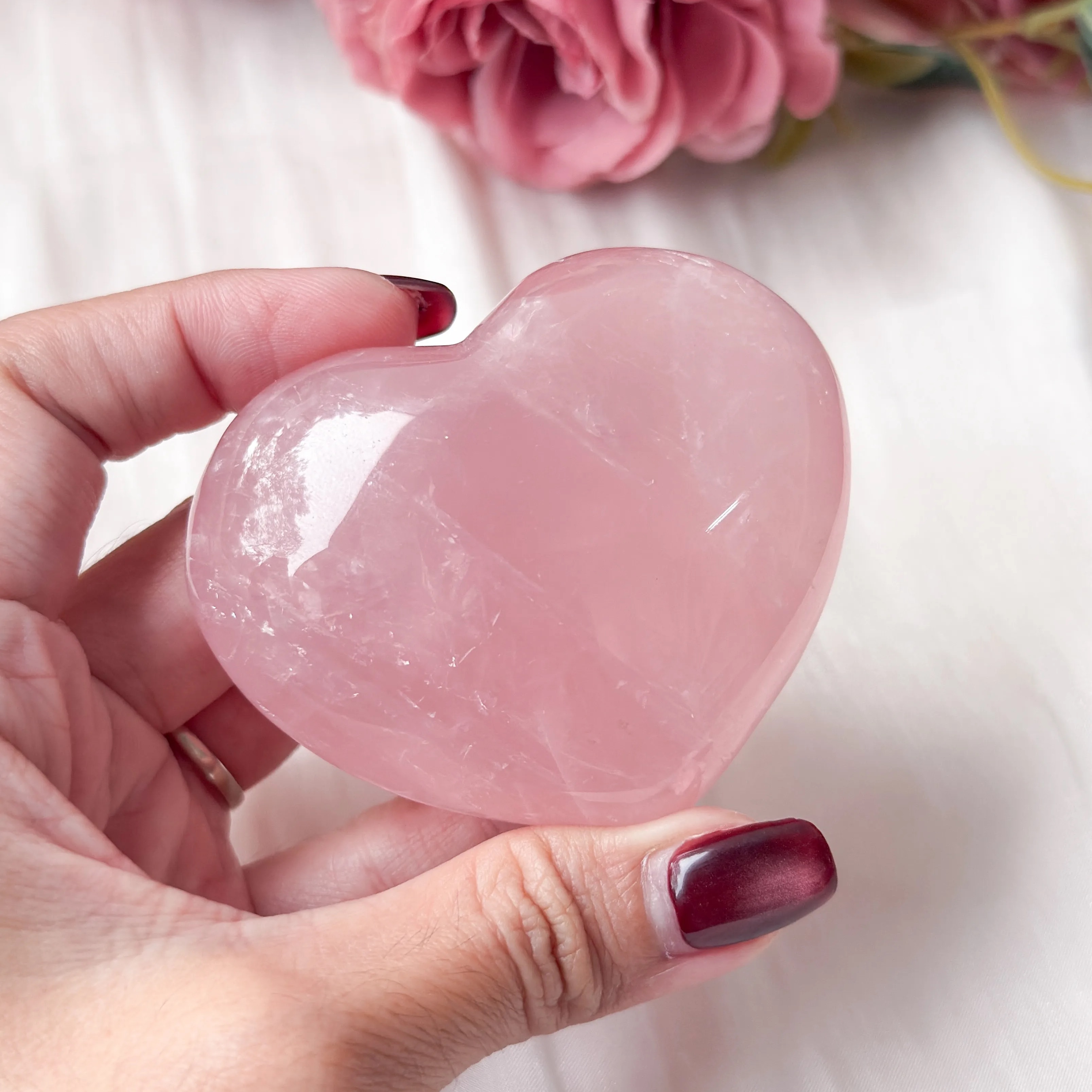 Rose Quartz Heart Display- L