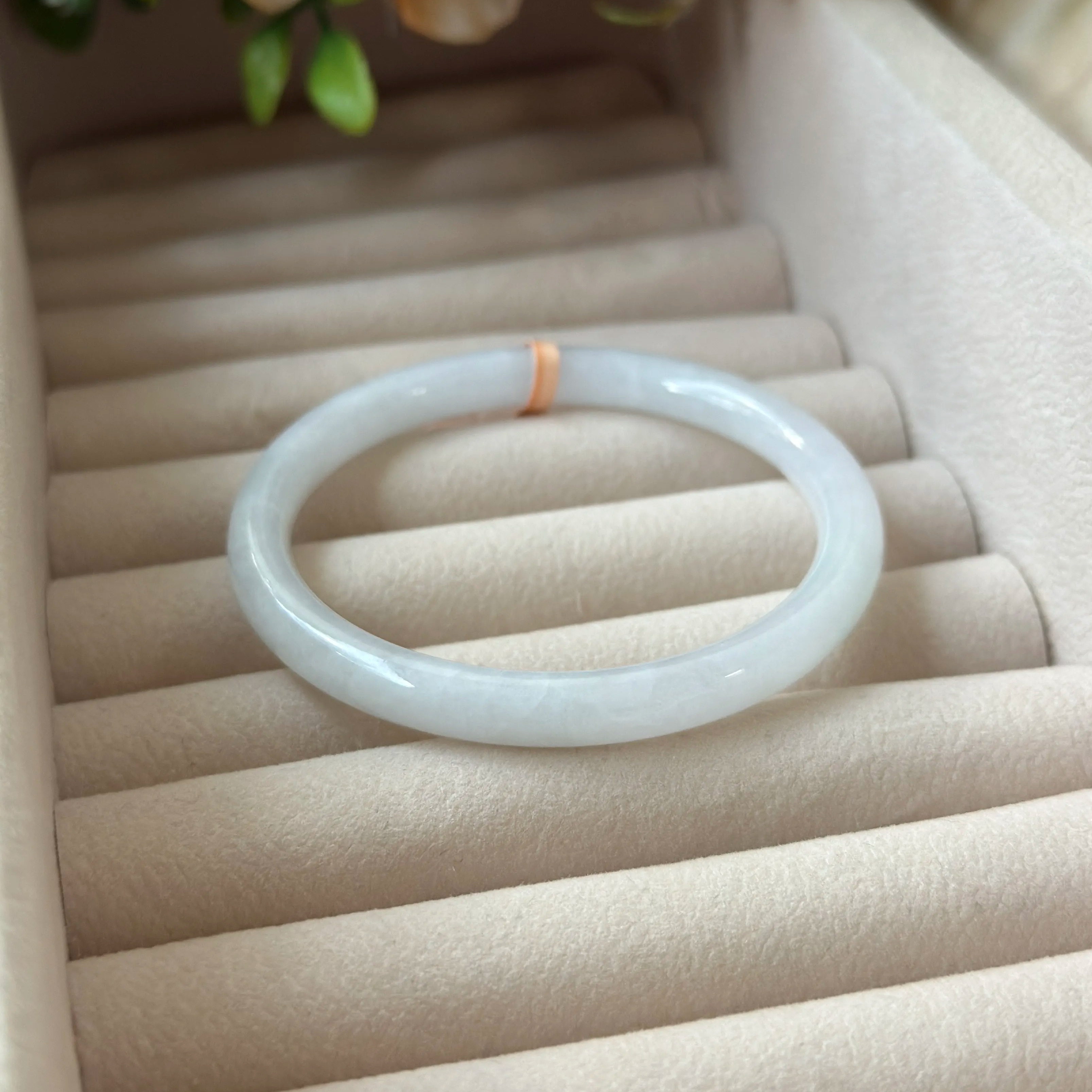 Grade A Frosty Green Jade Xi Tiao Bangle - S54+/23.9g