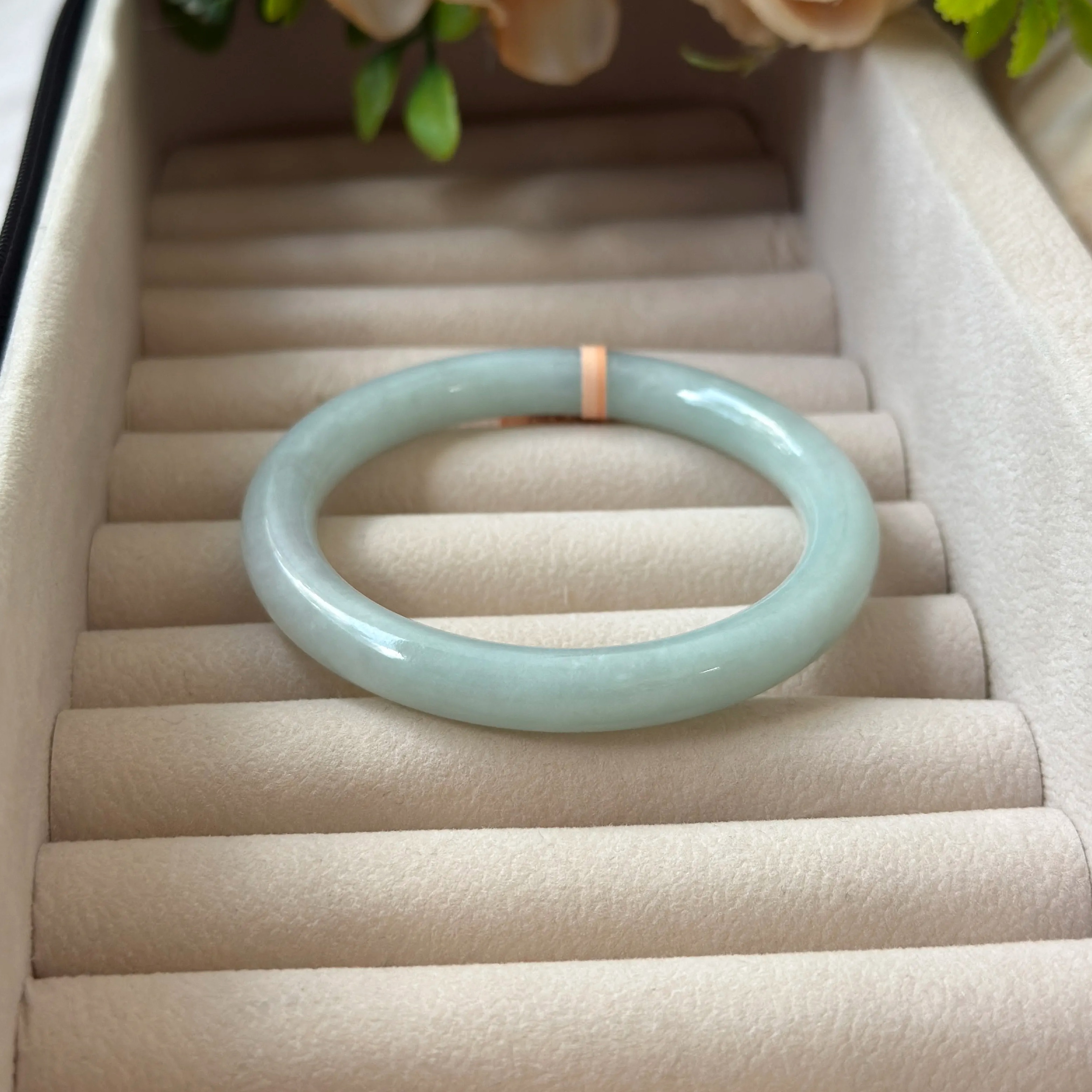 Grade A Frosty Green Jade Yuan Tiao Bangle - S55+/38.8g