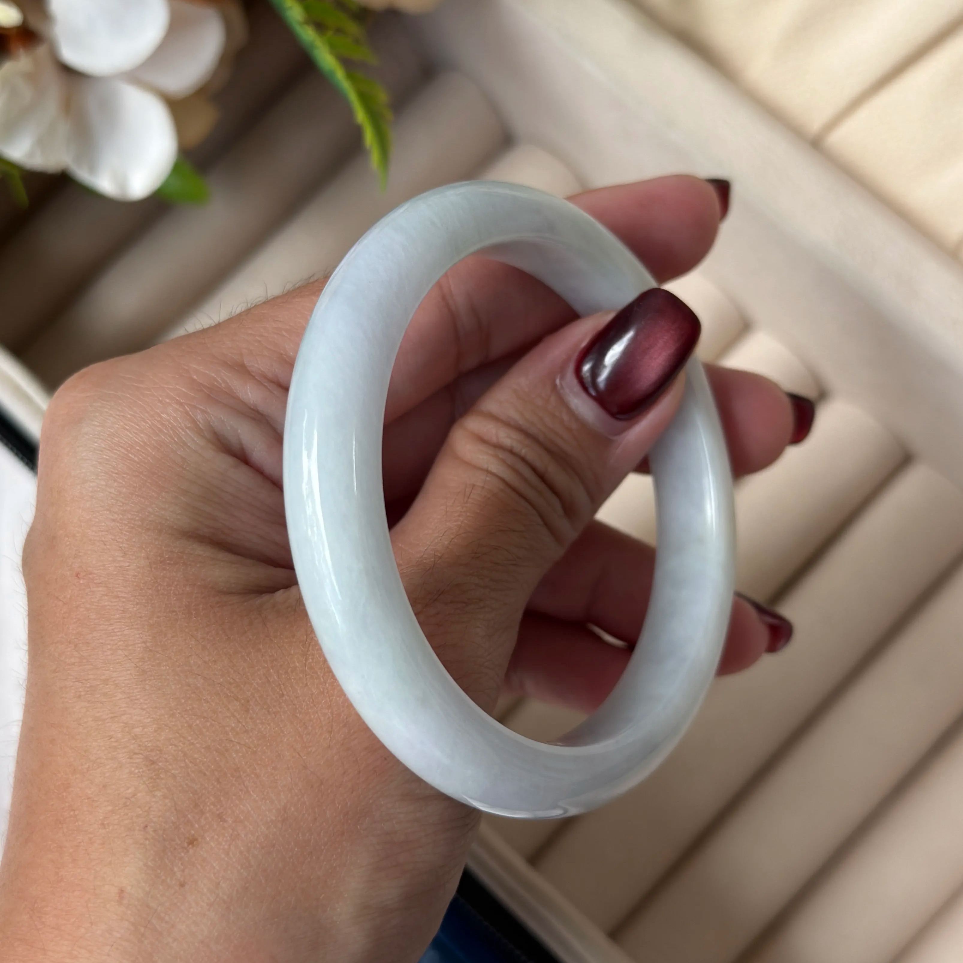 Grade A Lavender Green Jade Bangle  - S55.4/42.6g