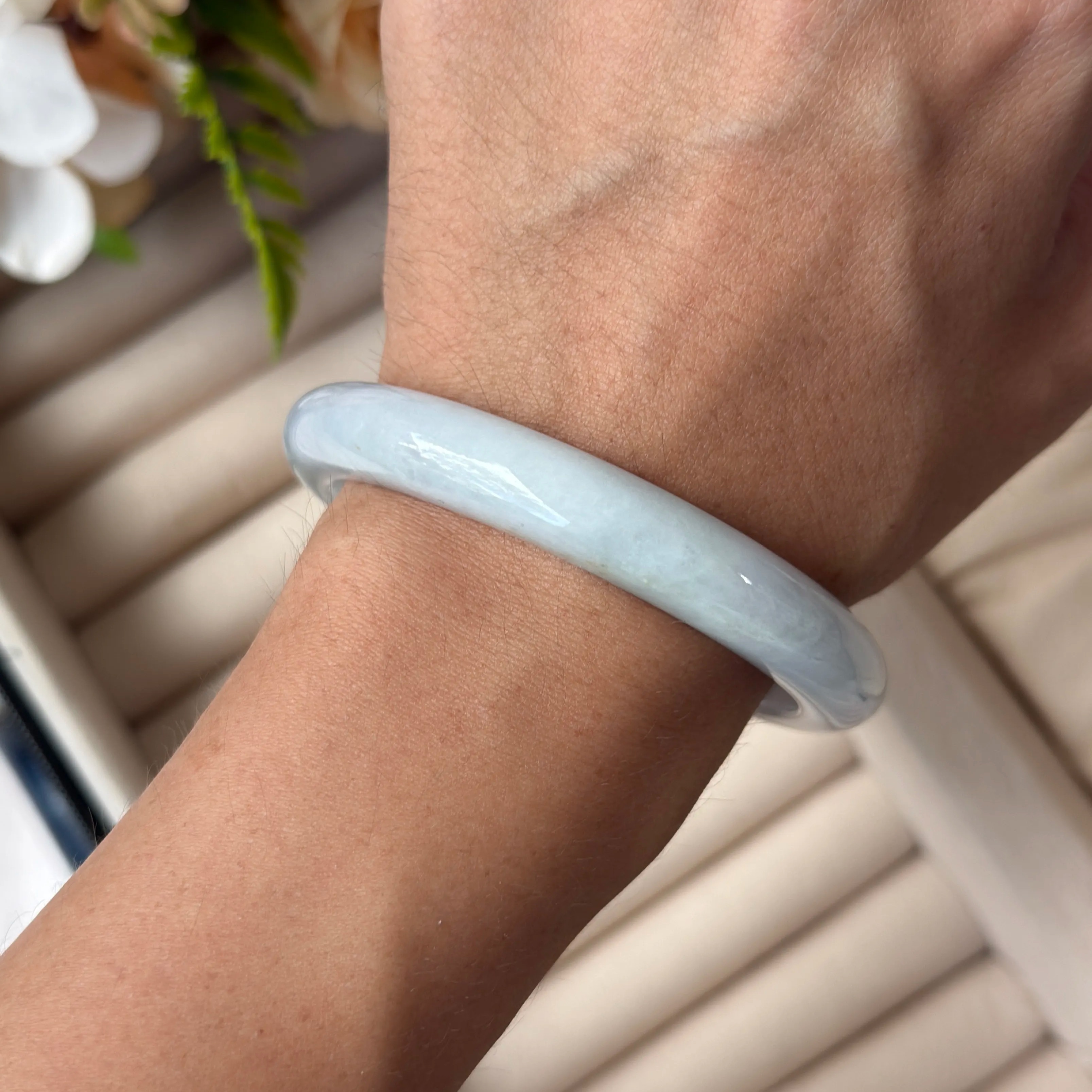 Grade A Lavender Green Jade Bangle  - S55.4/42.6g