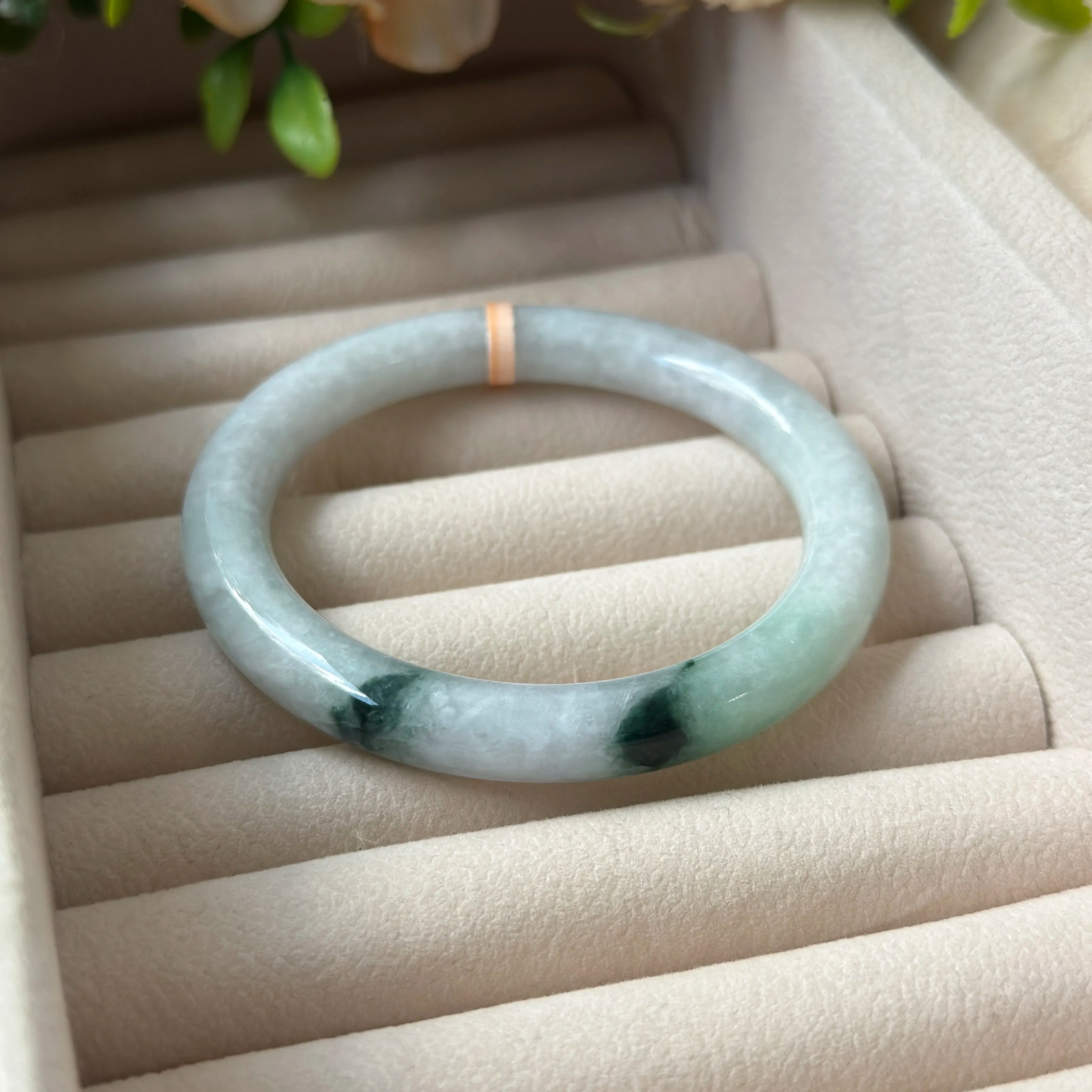 Grade A Mystic Flora Green Yuan Tiao Jade Bangle - S57/45.5g