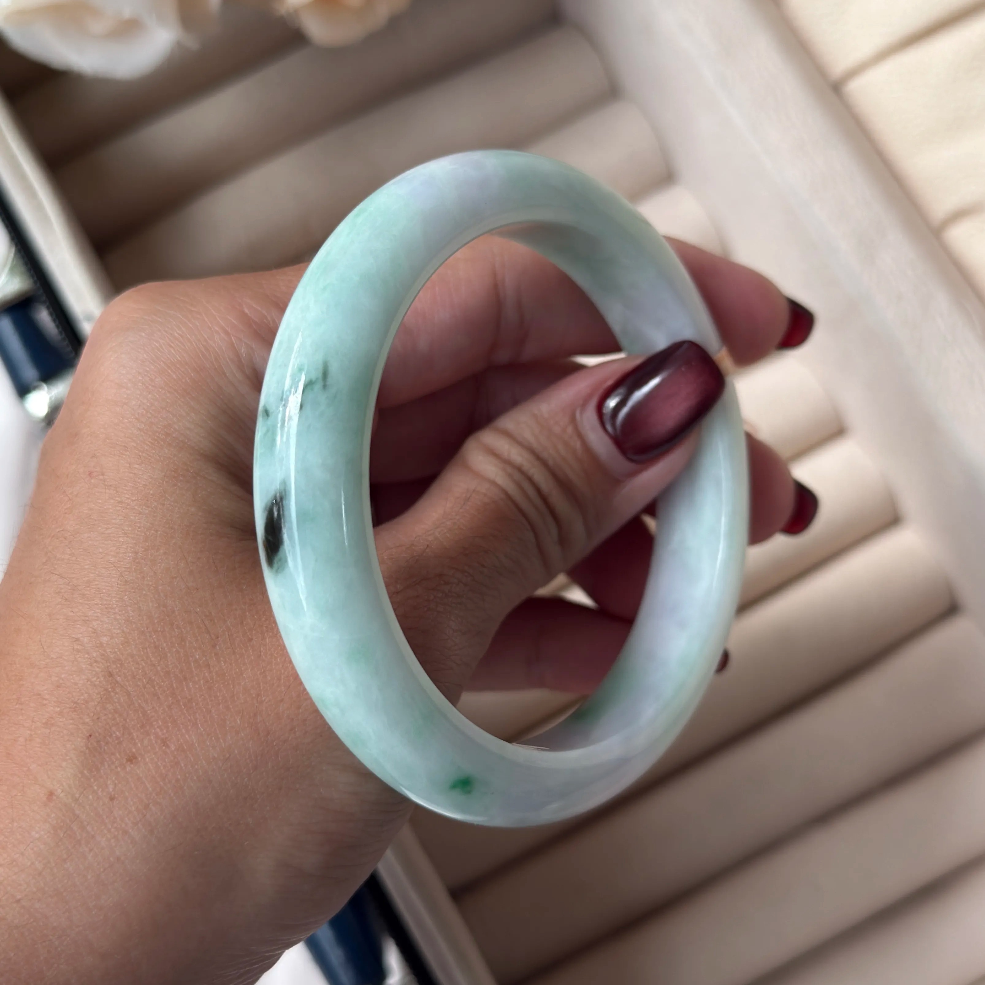 Grade A Lavender Flora Green Jade Bangle - S58/60g