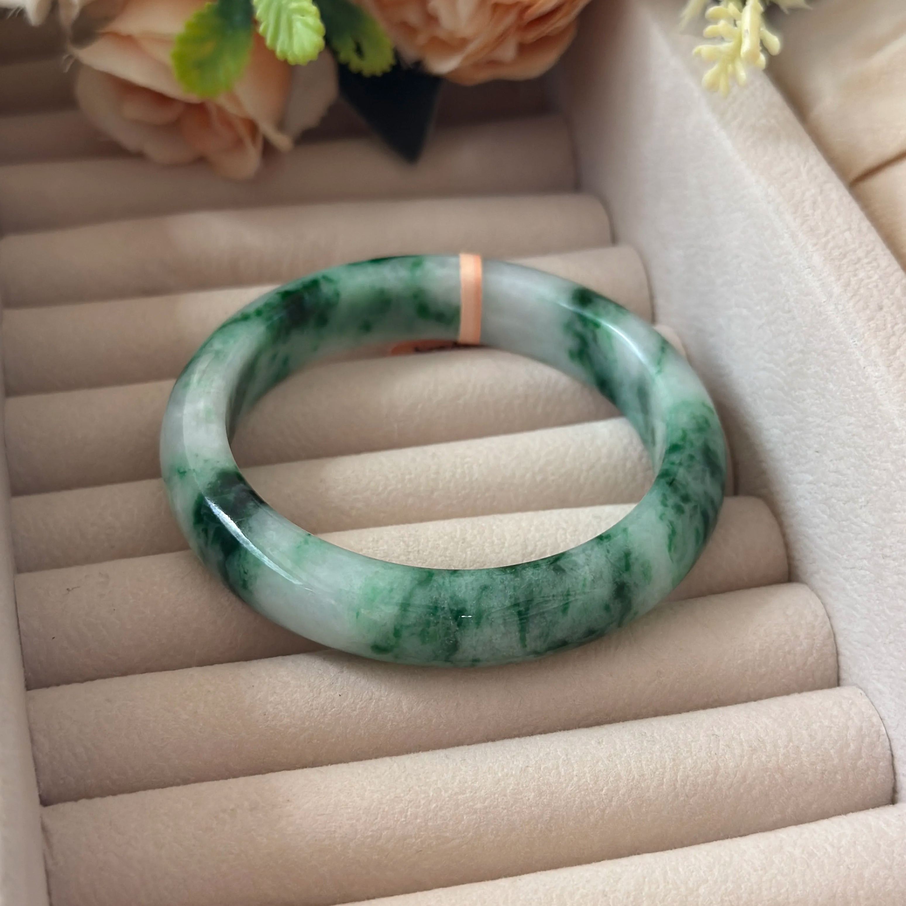 Grade A Monstera Flora Green Jade Bangle - S57+/60g