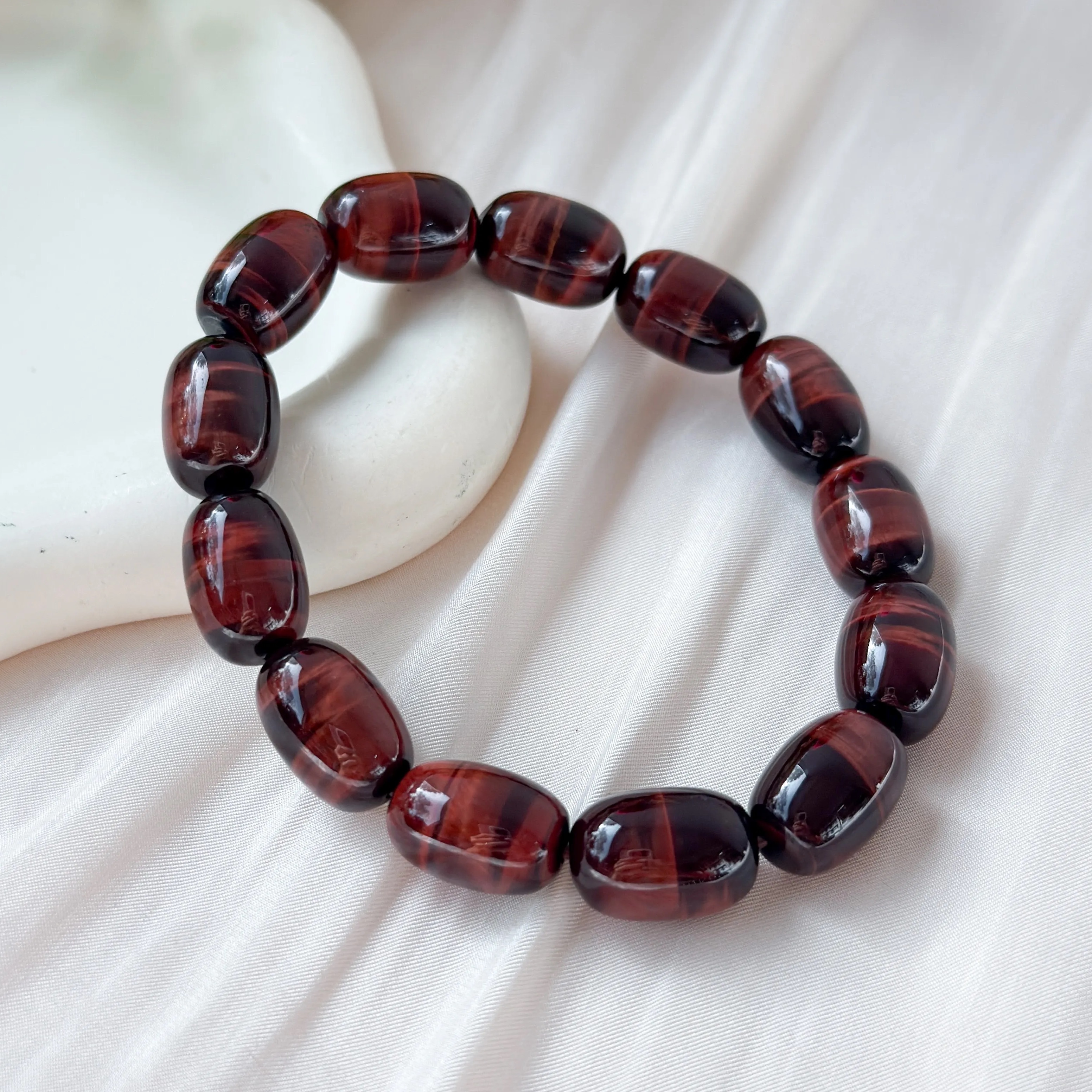 Red Tiger Eye Round Barrel Bracelet