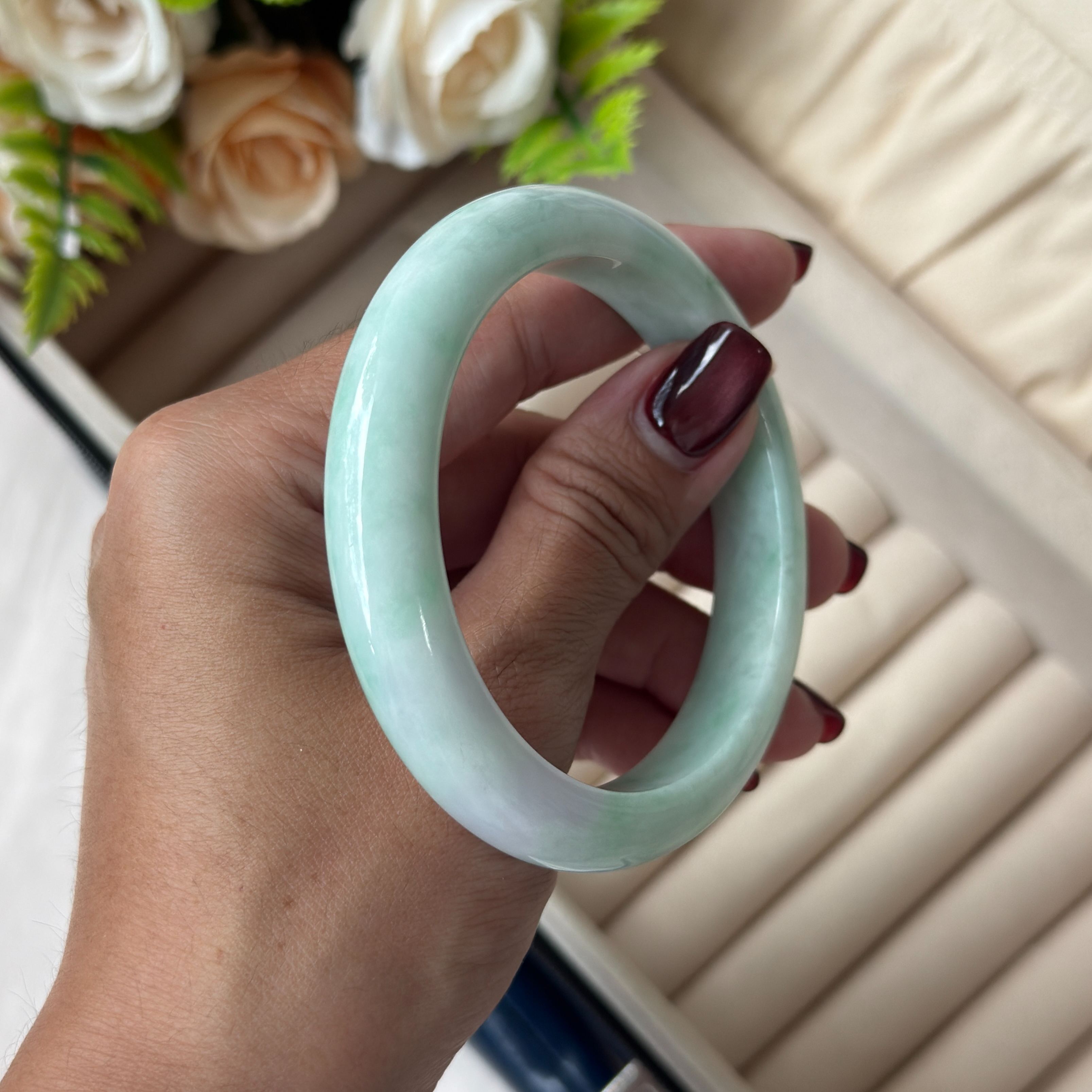 Grade A Lavender Flora Green Jade Bangle - S58/57.8g