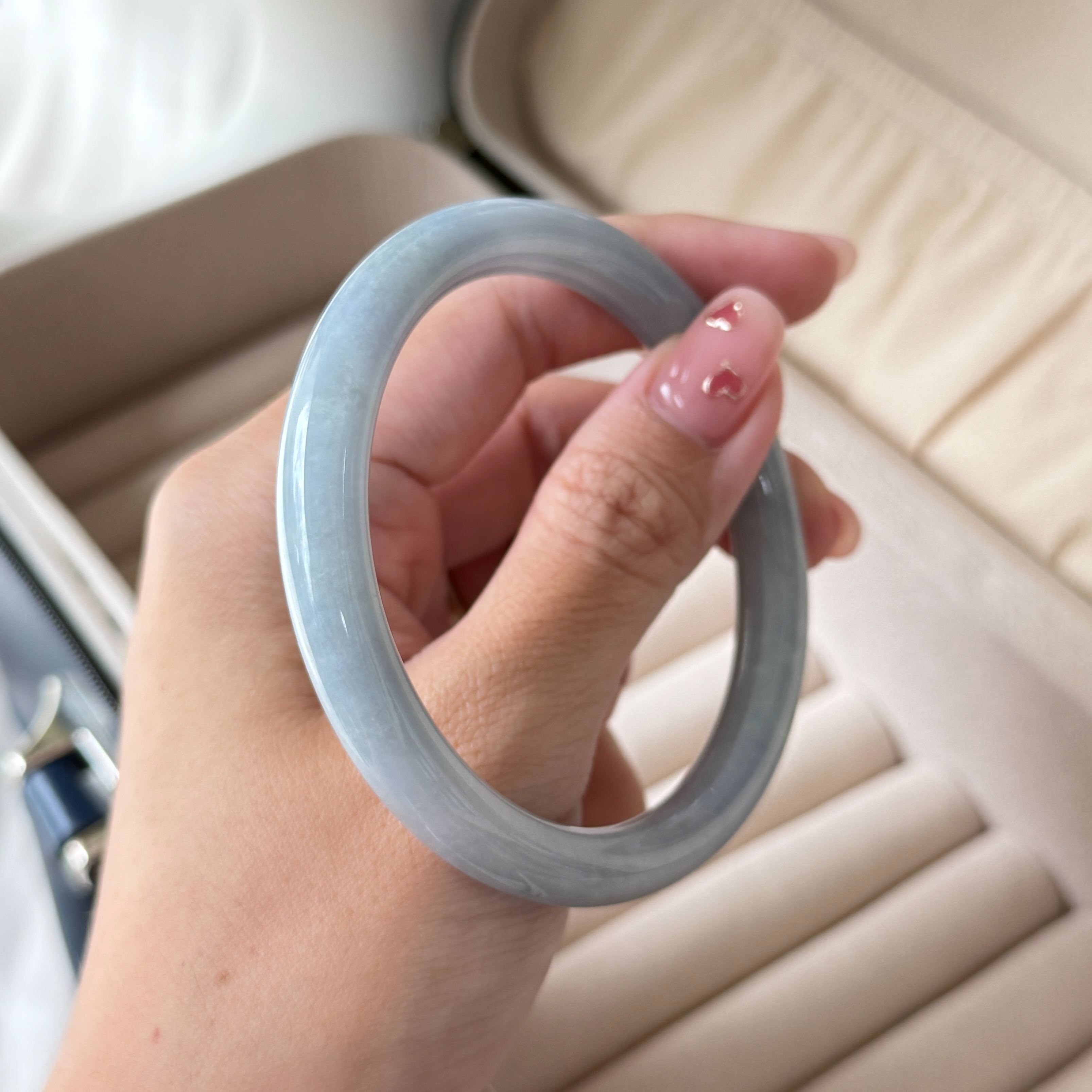 Grade A Teal Green Jade Yuan Tiao Bangle S58+/39g - YTM