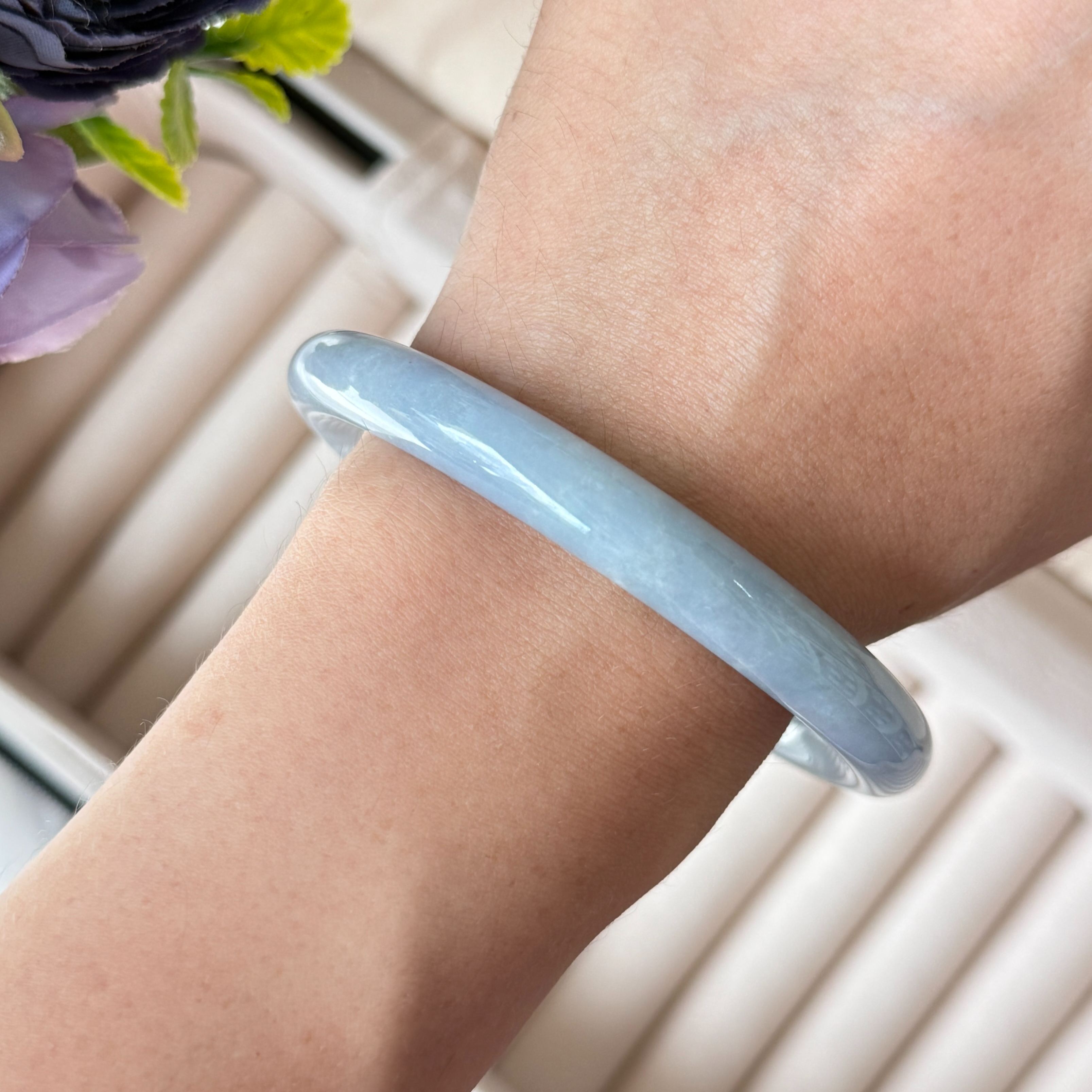 Grade A Teal Green Jade Yuan Tiao Bangle S58+/39g - YTM