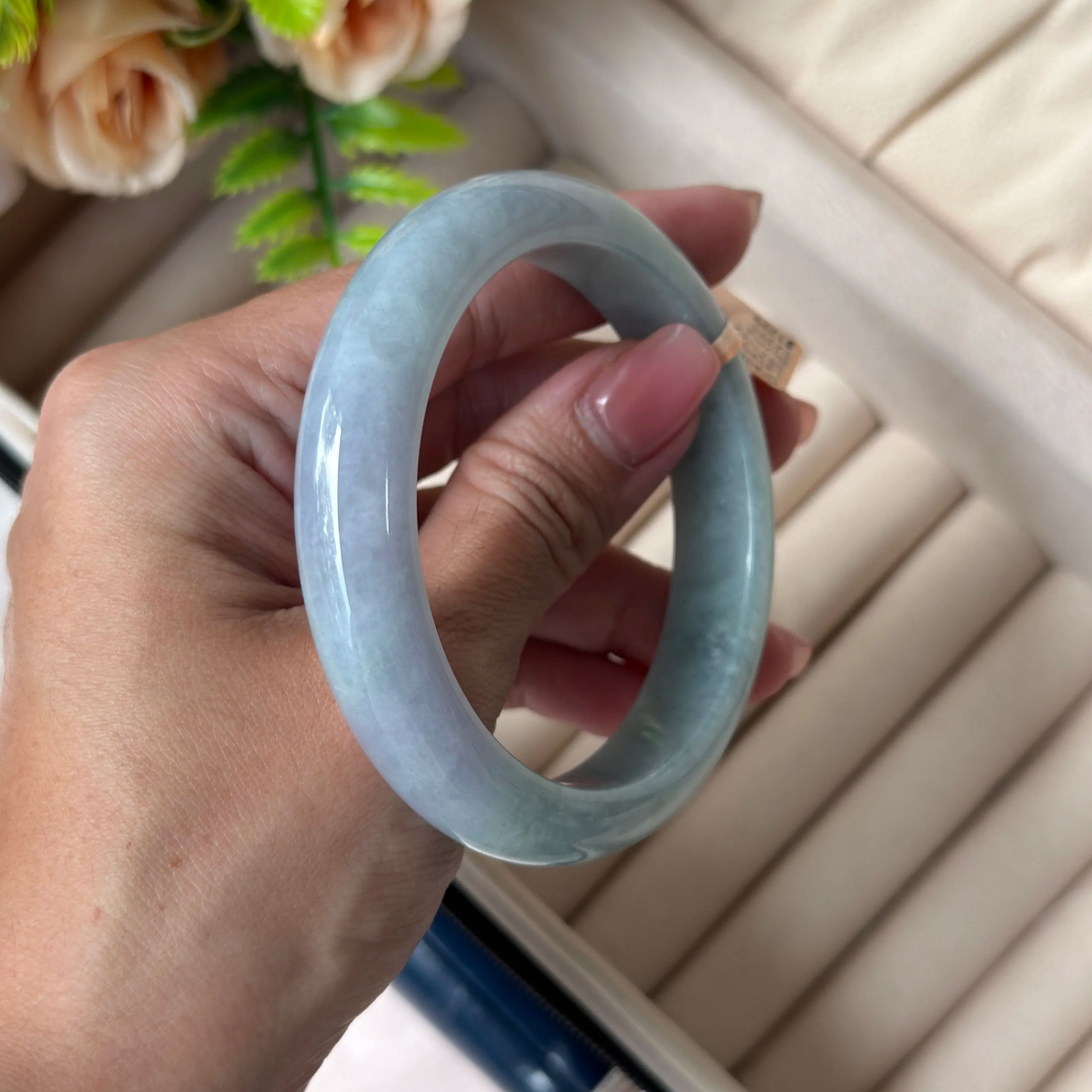 Grade A Waterhue Lavender Green Jade Bangle - S57+/62.9g