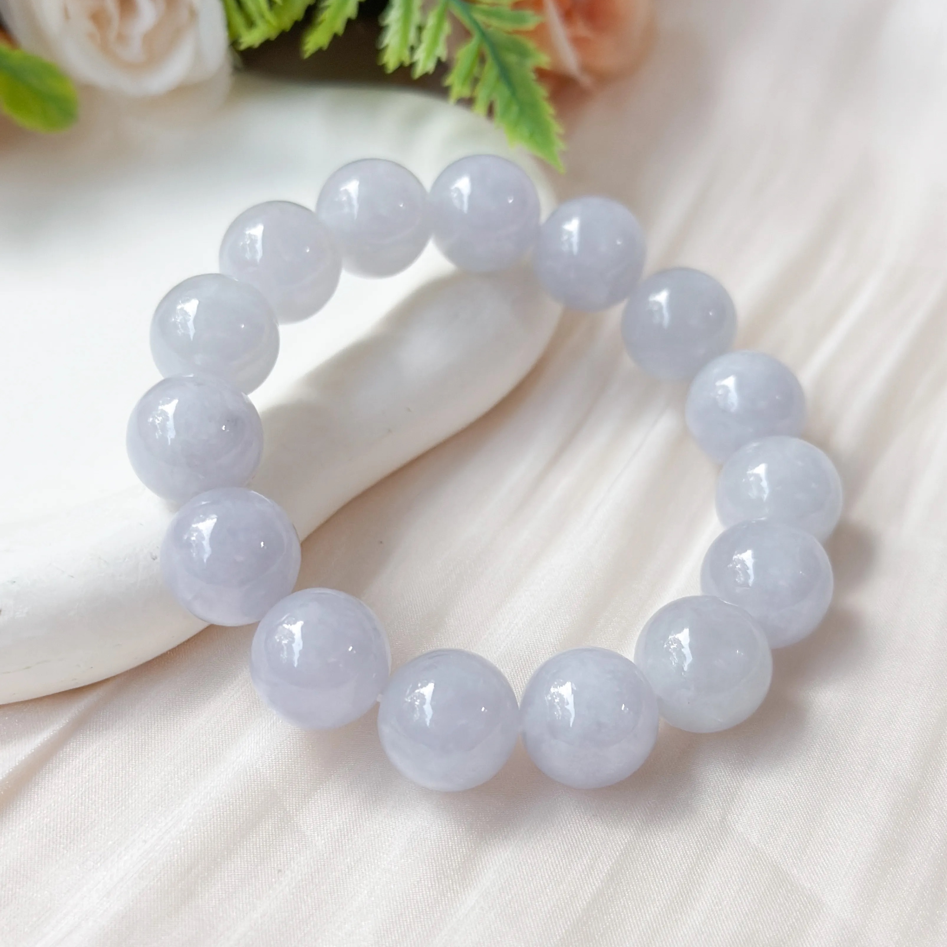 Grade A Jelly Lavender Jade 14+mm Bracelet