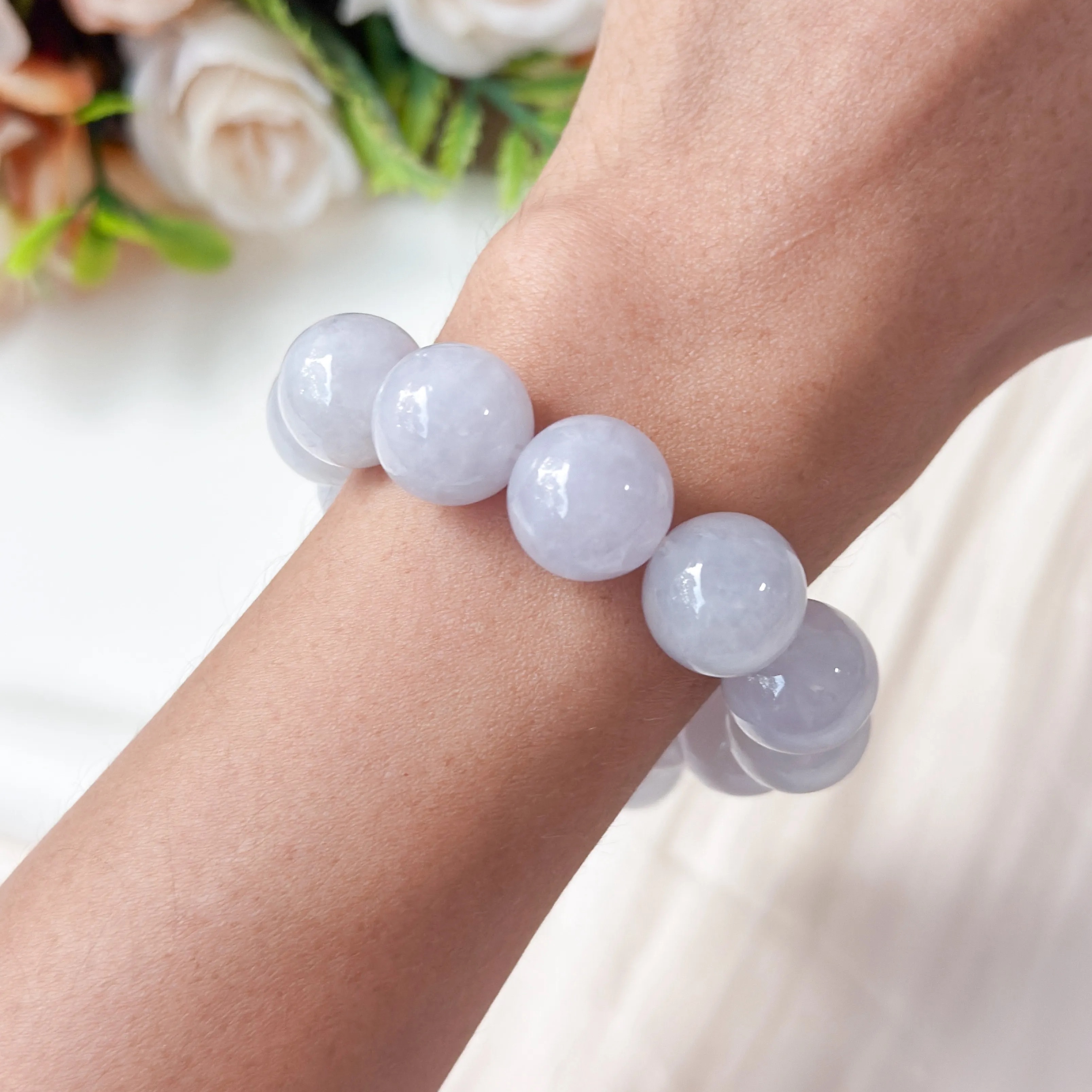 Grade A Jelly Lavender Jade 14+mm Bracelet