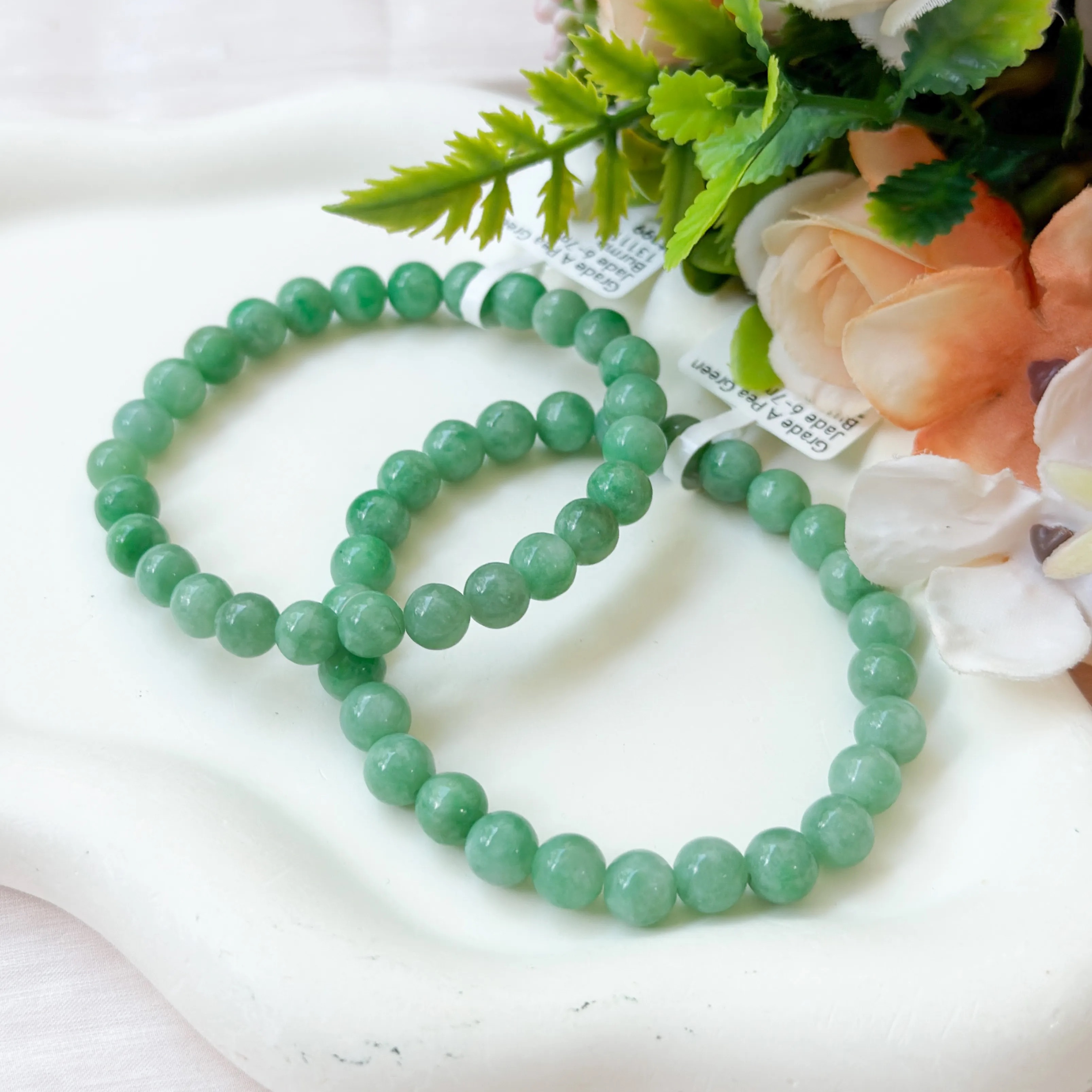 Grade A Pea Green Jade 6-7mm Bracelet