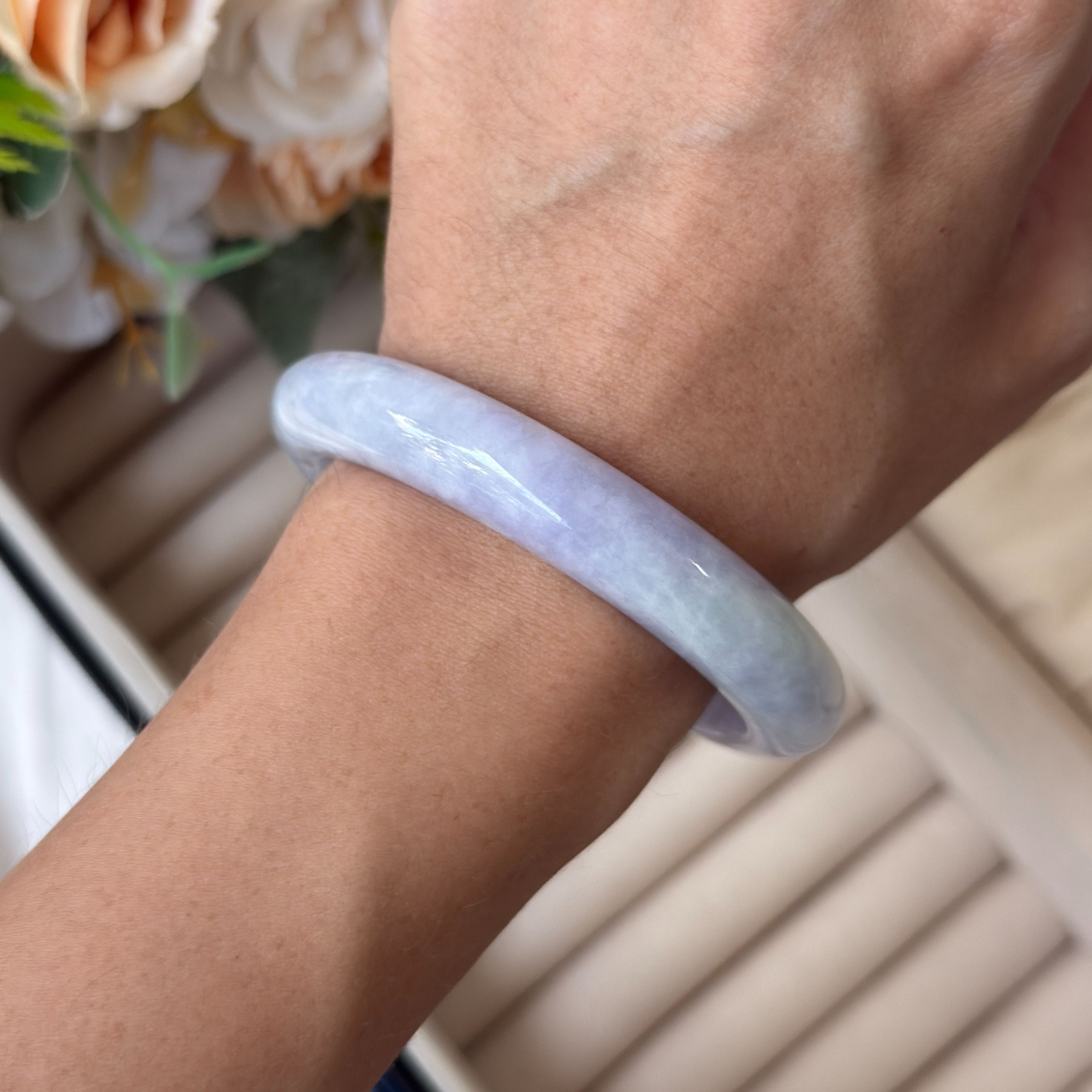 Grade A Iris Lavender Green Jade Bangle - S57+/58.3g - YTM