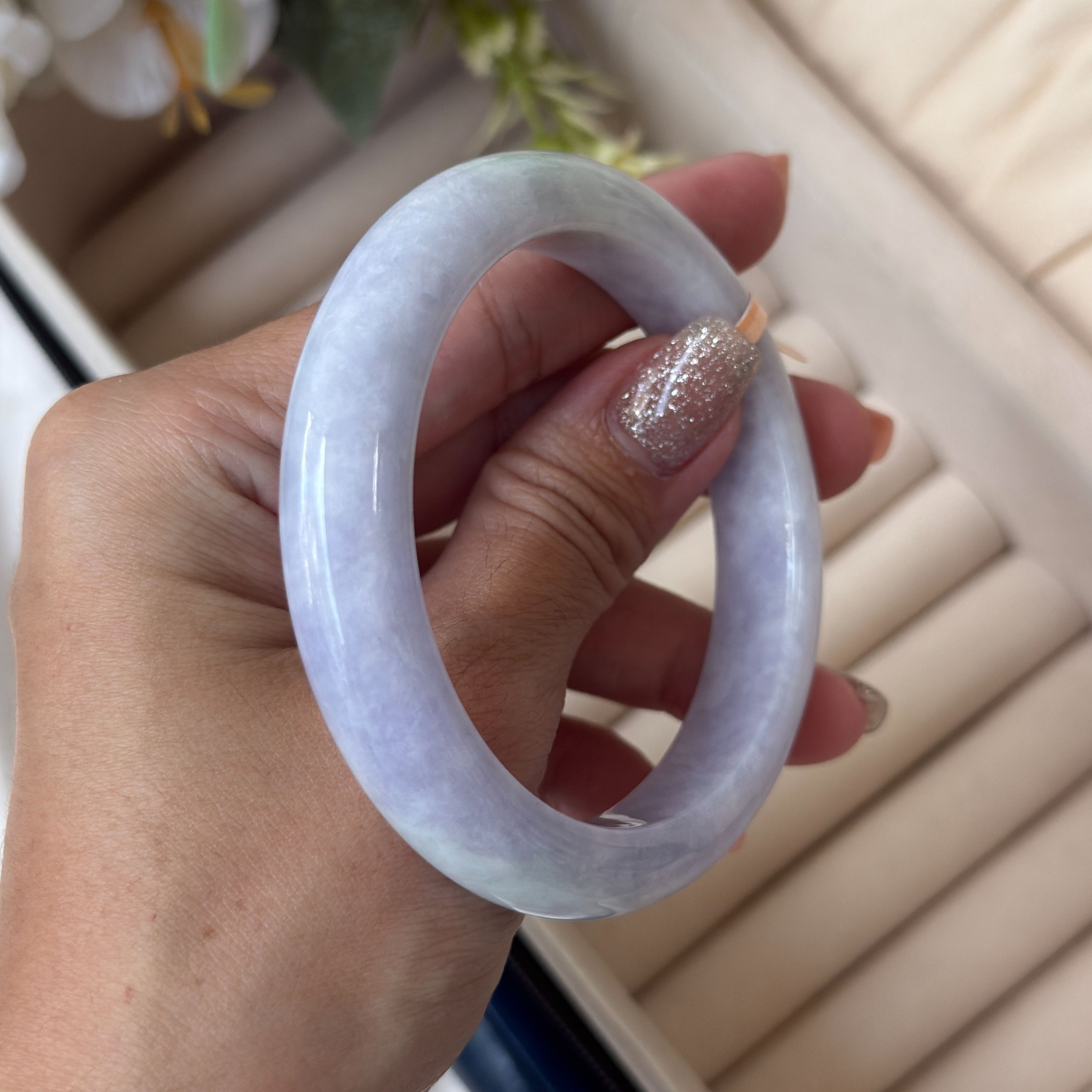 Grade A Iris Lavender Green Jade Bangle - S57+/58.3g - YTM
