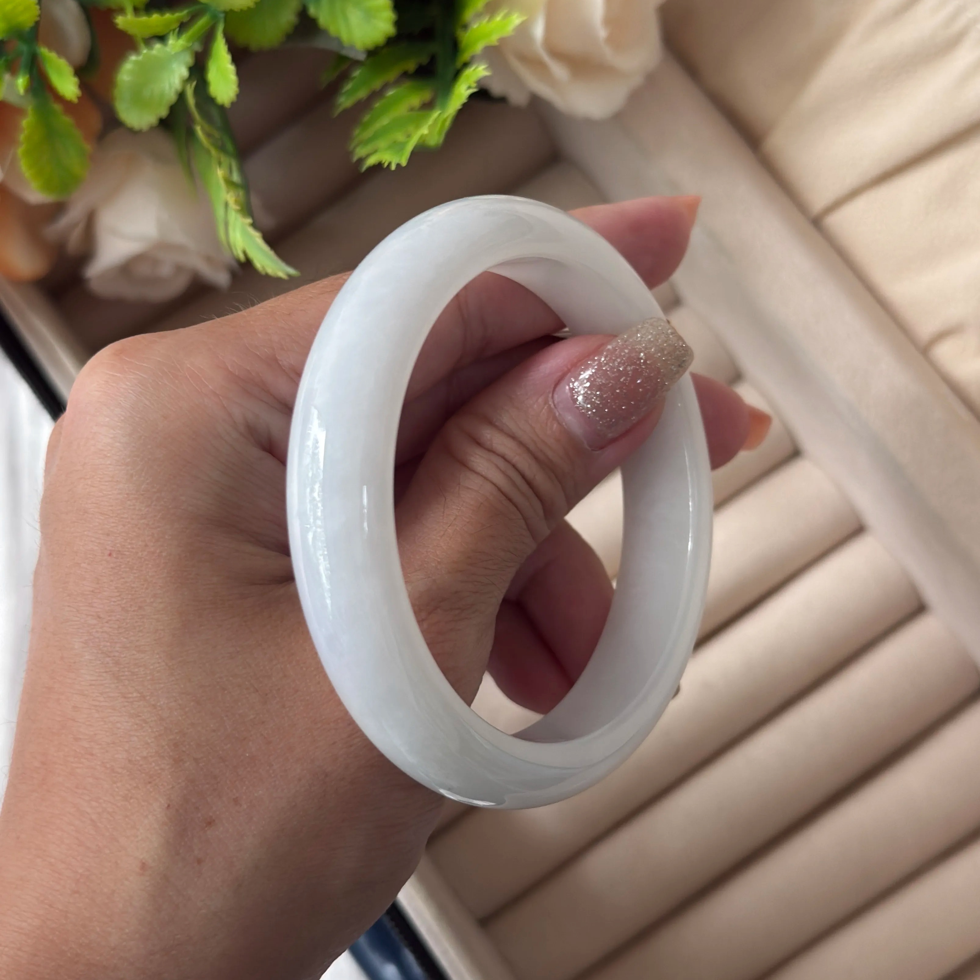 Grade A Lavender Silk Jade Bangle - S57+/57.3g
