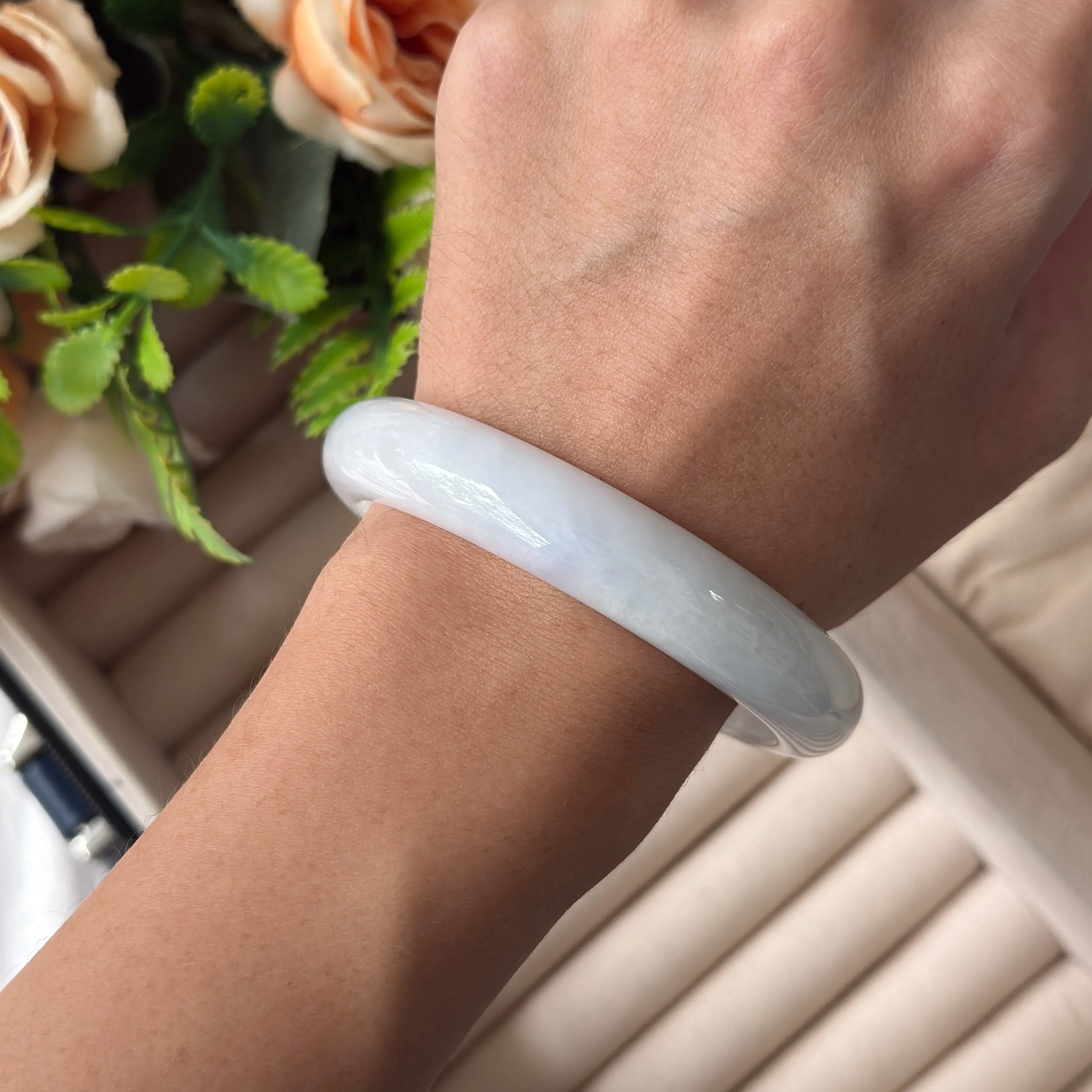 Grade A Lavender Silk Jade Bangle - S57+/57.3g