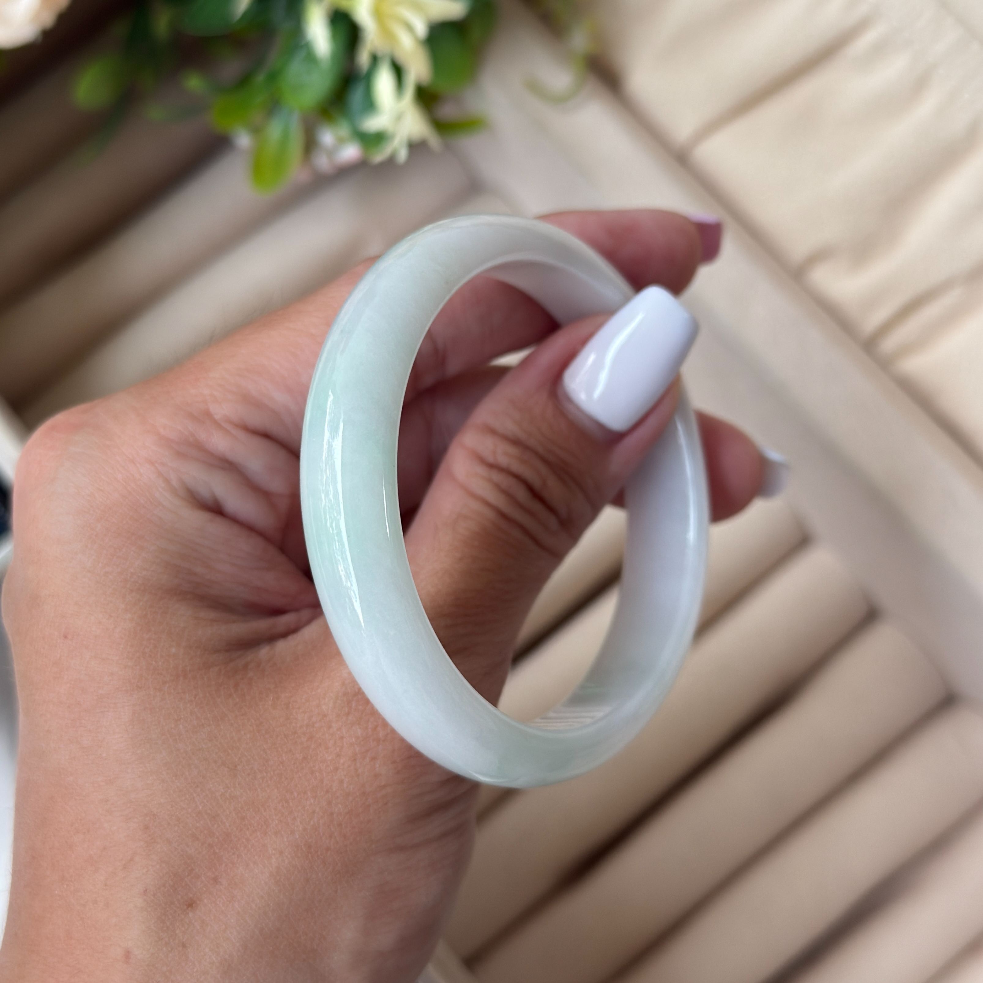 Grade A Silky Lavender Green Jade Bangle - S51+/36.1g