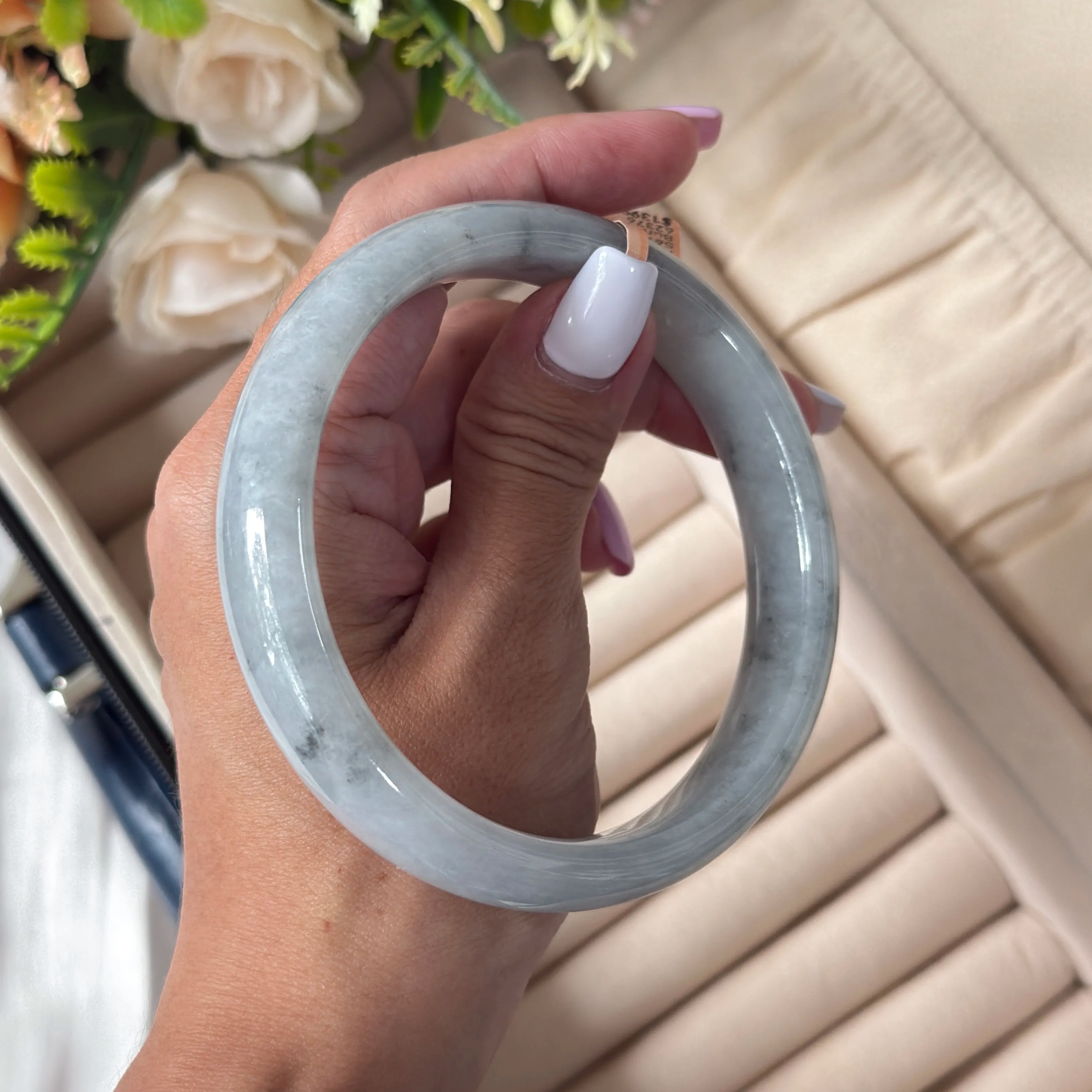 Grade A Silver Mist Jade Bangle - S67+/79g
