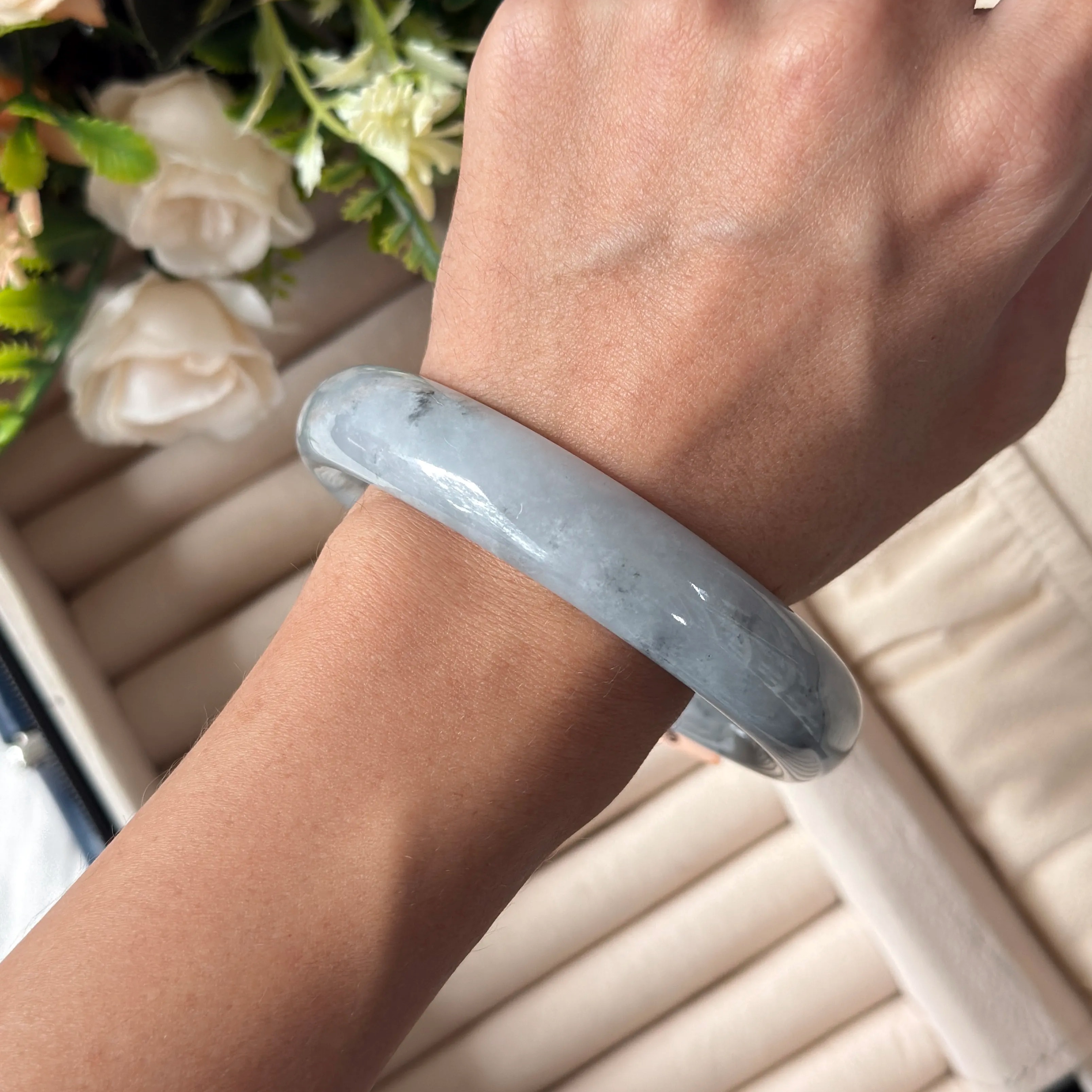 Grade A Silver Mist Jade Bangle - S67+/79g
