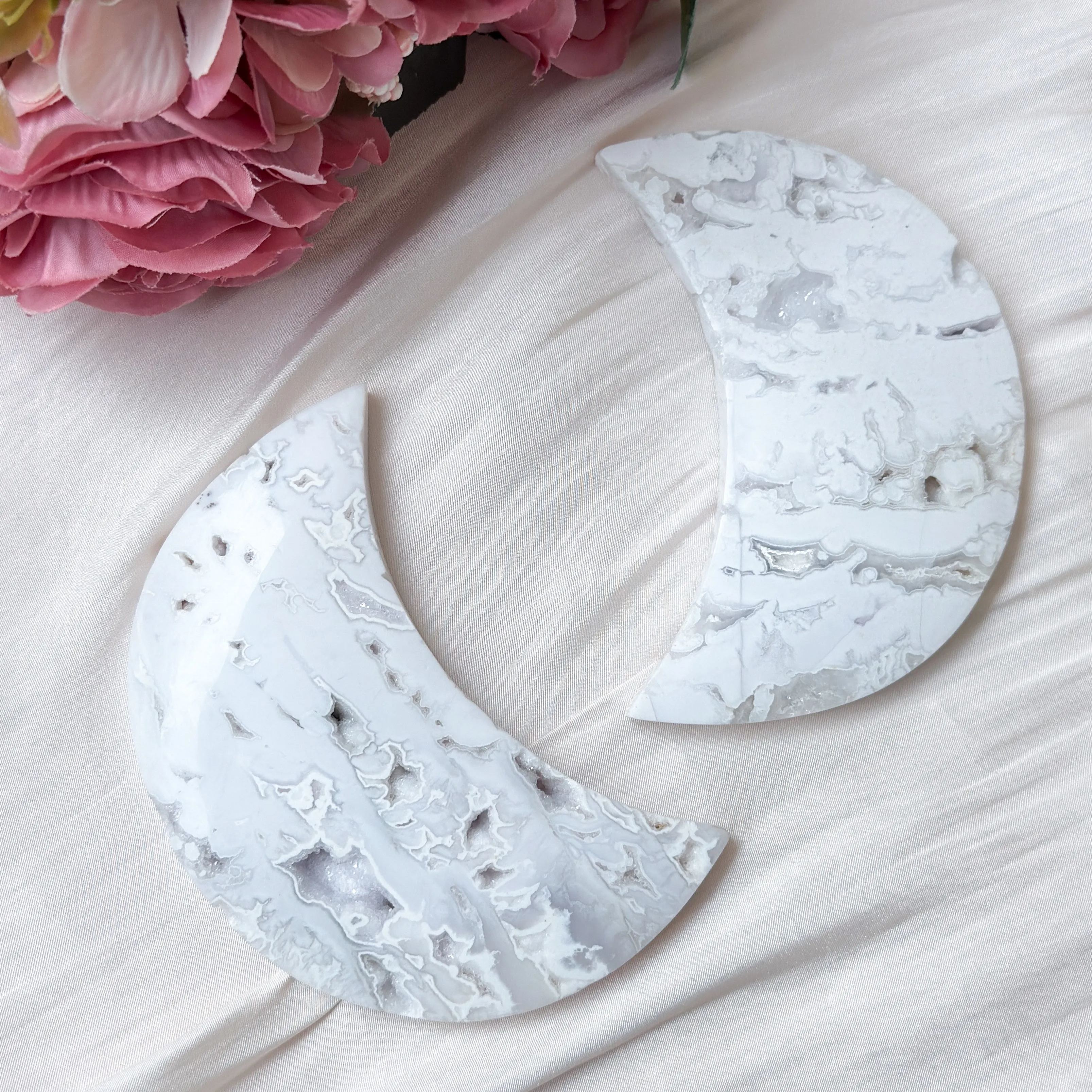 White Plume Agate Crescent Moon