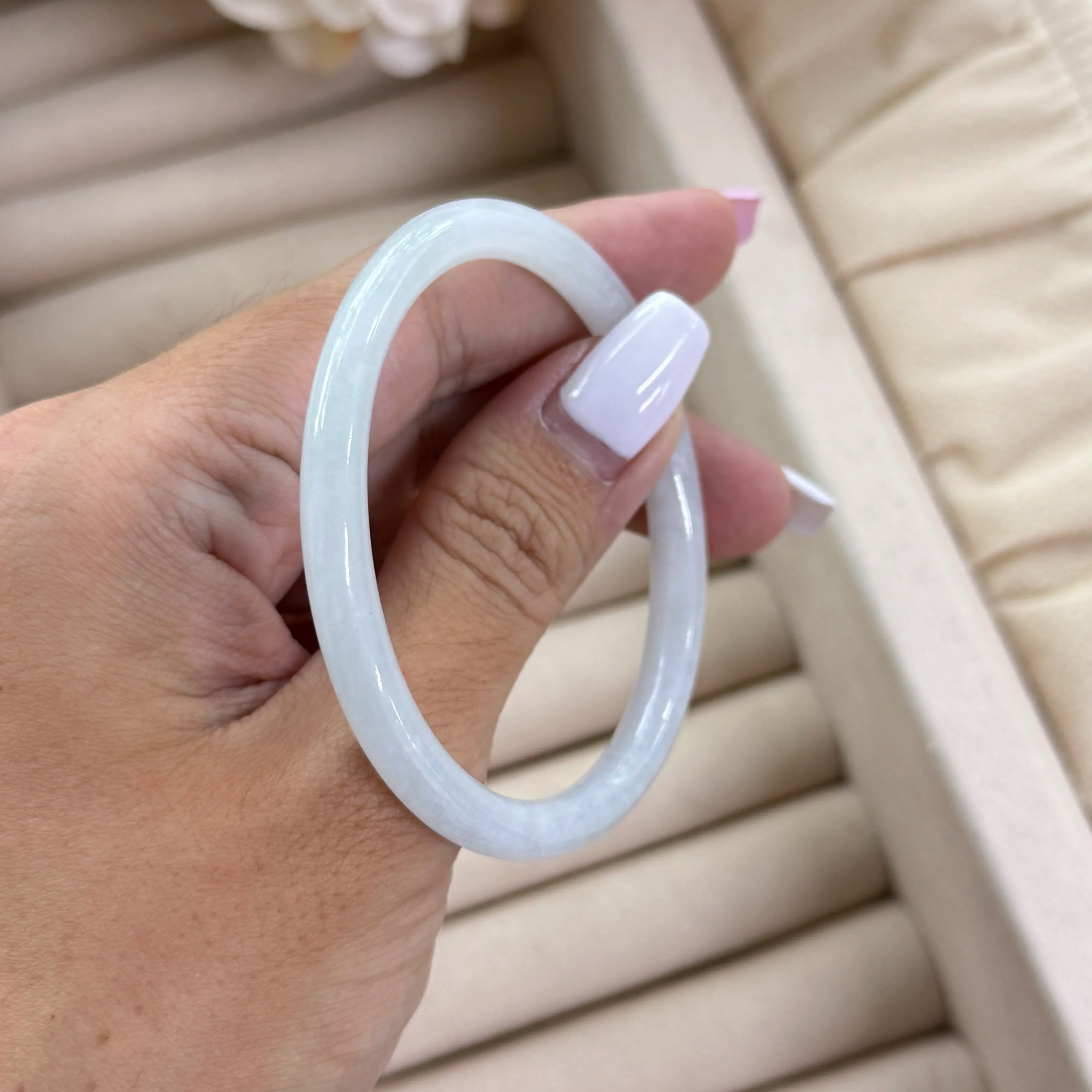 Grade A Frosty Waterhue Jade Oval Bangle - S53/16.3g