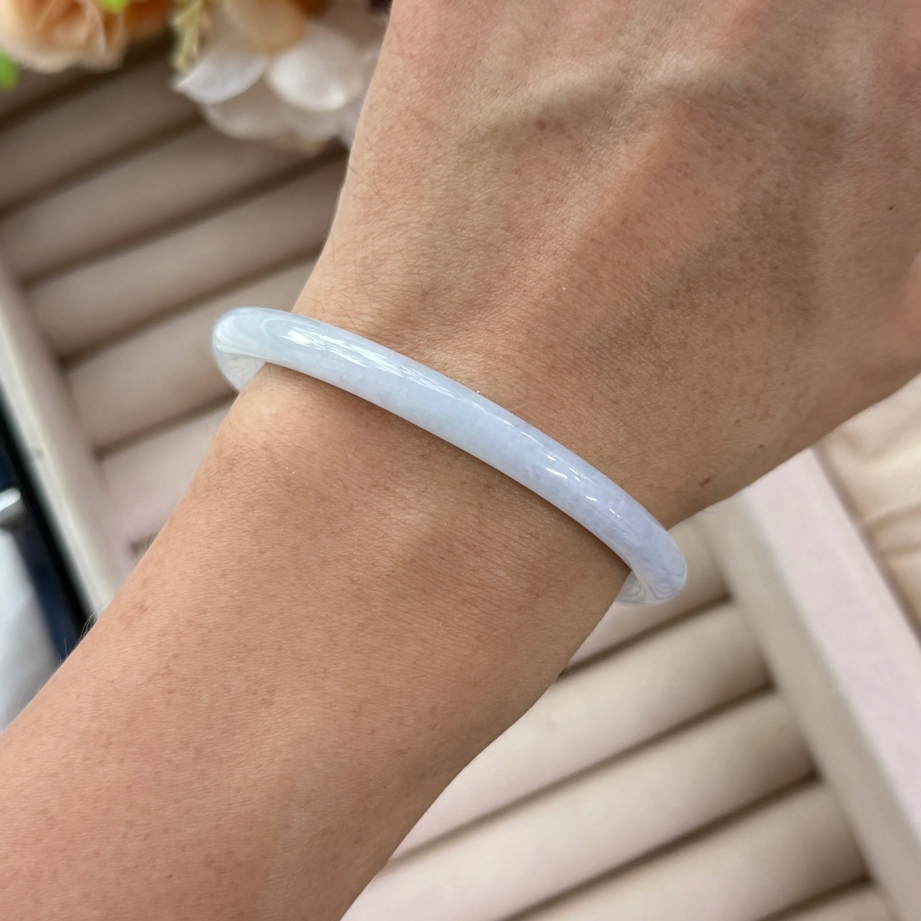 Grade A Frosty Waterhue Jade Oval Bangle - S53/16.3g