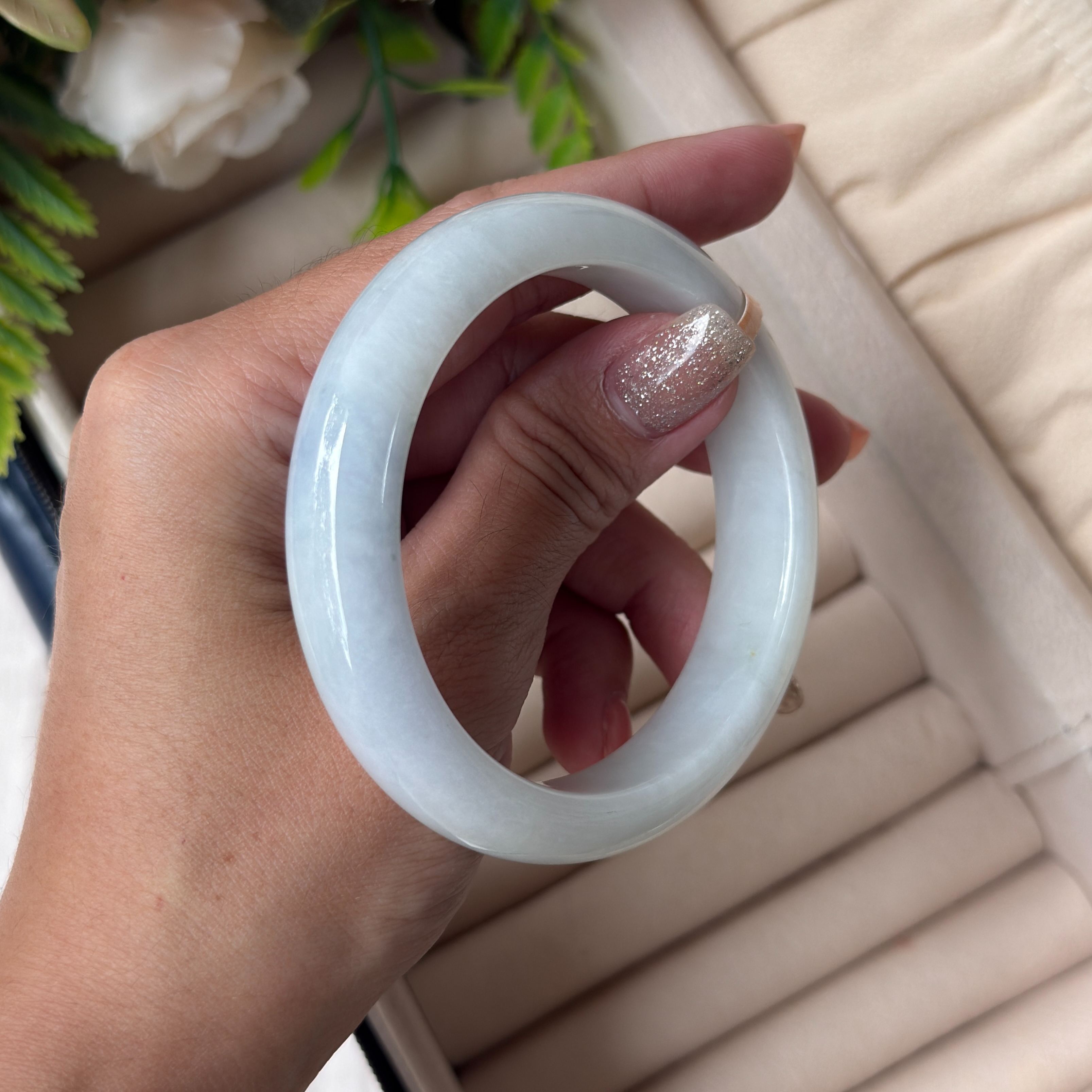 Grade A Lavender Silk Jade Bangle - S56+/61.2g