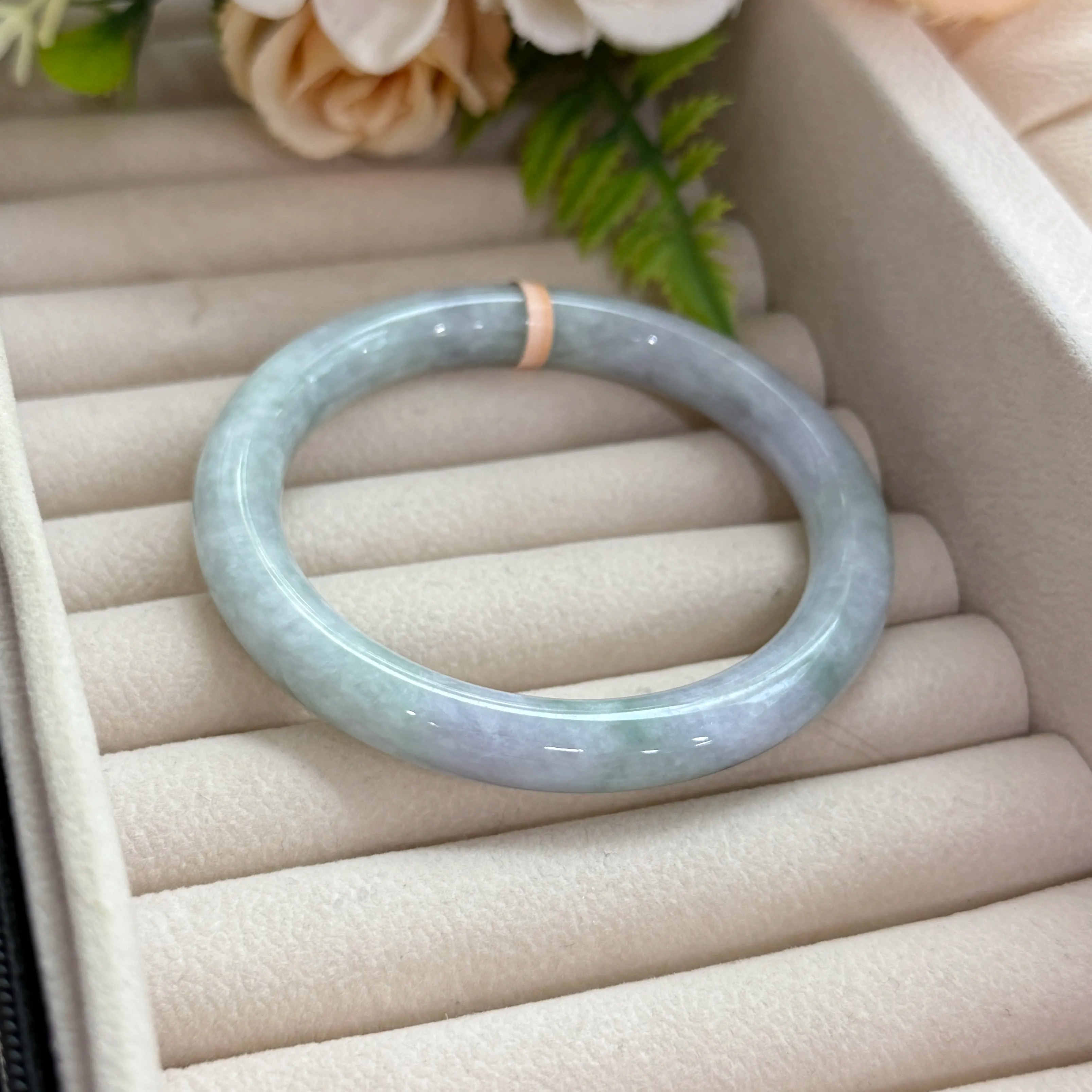Grade A Spring Lav Green Yuan Tiao Jade Bangle - S57/45.8g