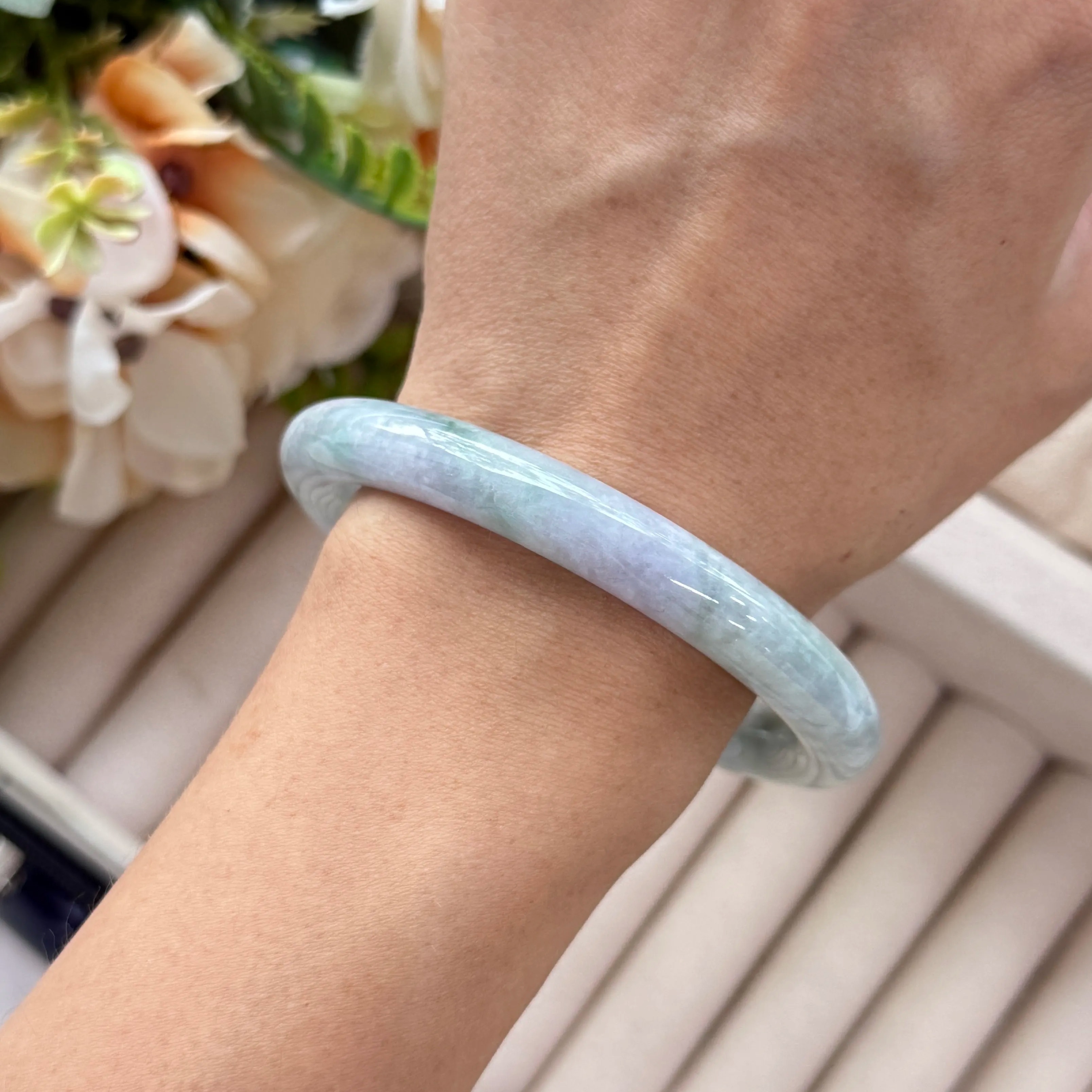 Grade A Spring Lav Green Yuan Tiao Jade Bangle - S57/45.8g