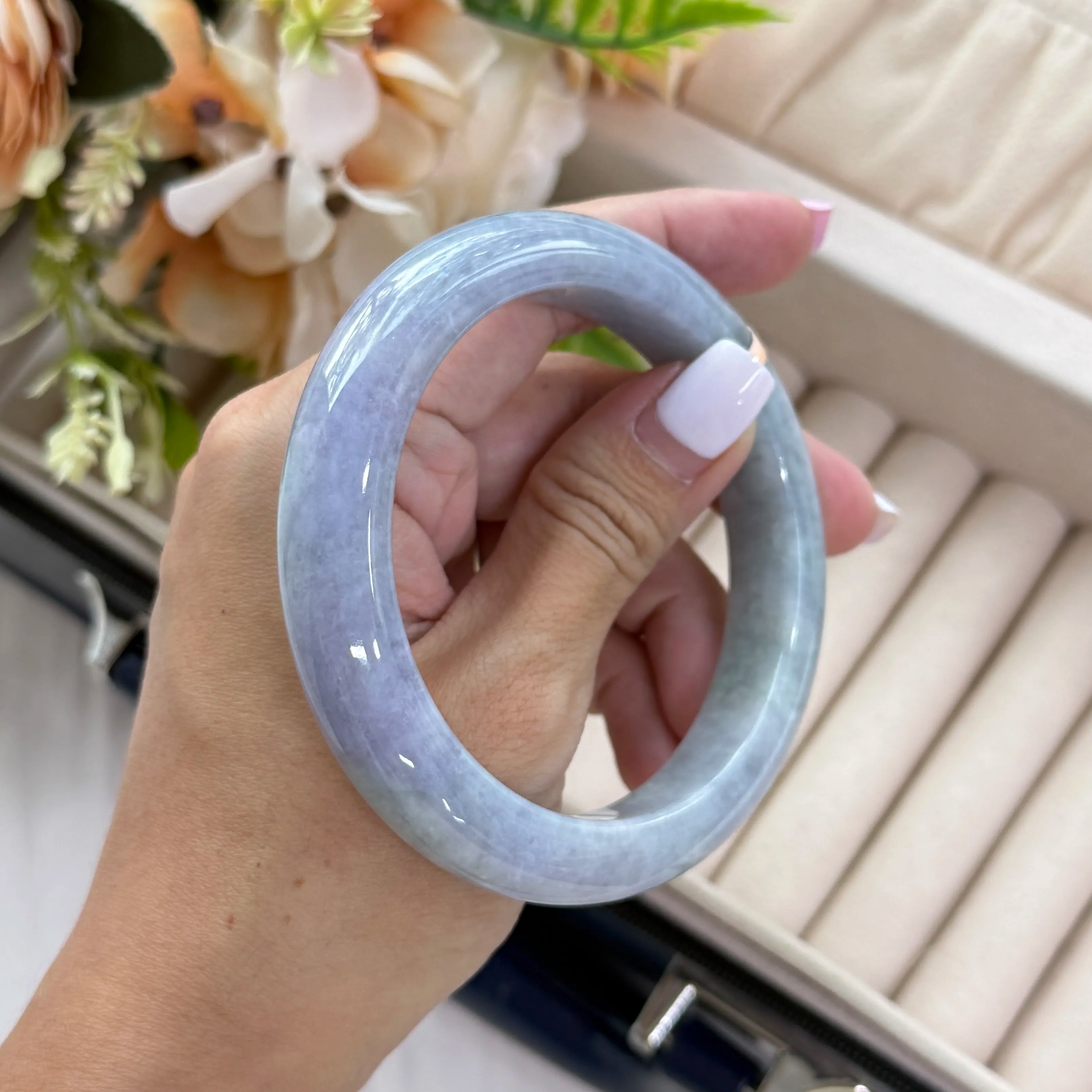 Grade A Blue Moon Lavender Green Jade Bangle - S61+/78.3g