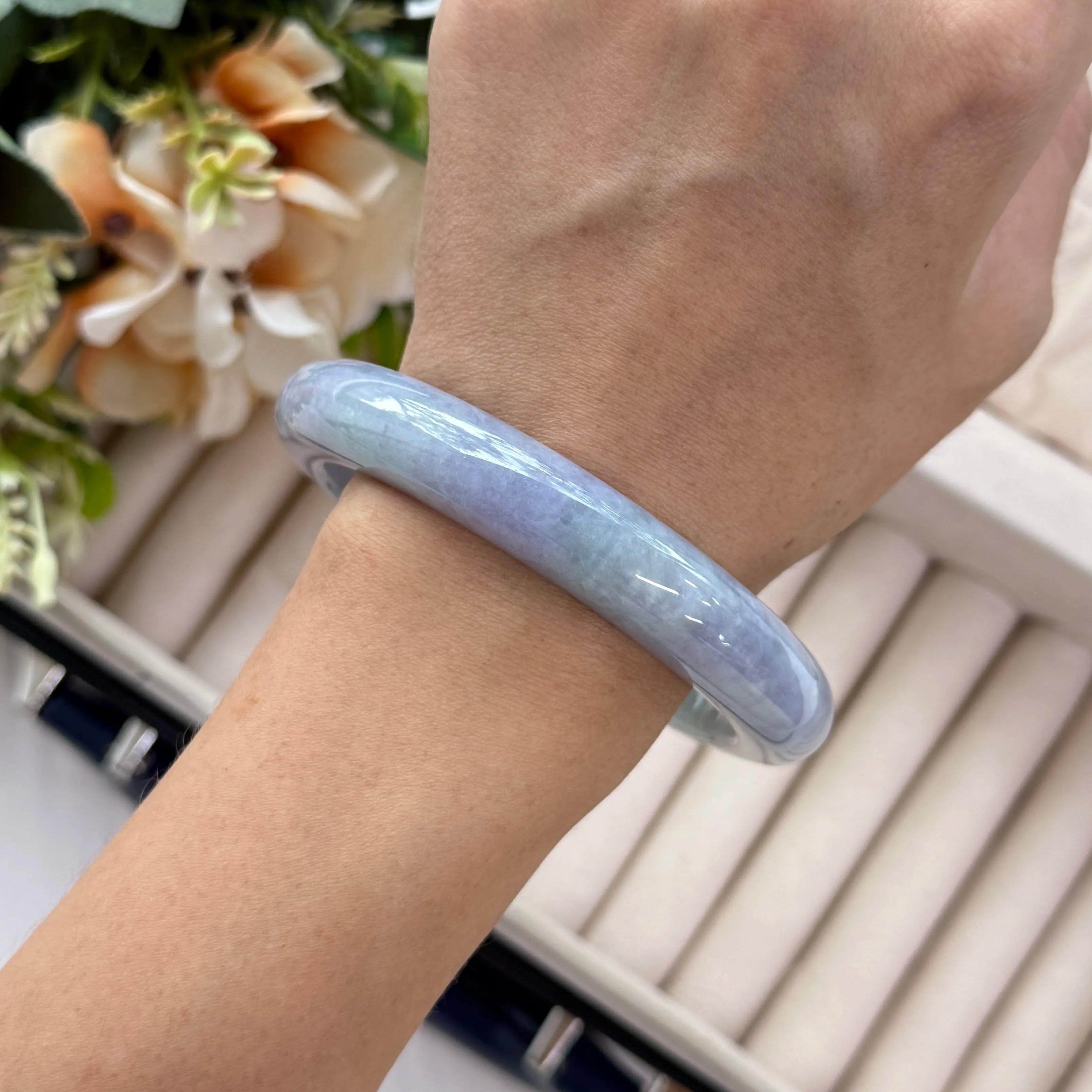 Grade A Blue Moon Lavender Green Jade Bangle - S61+/78.3g