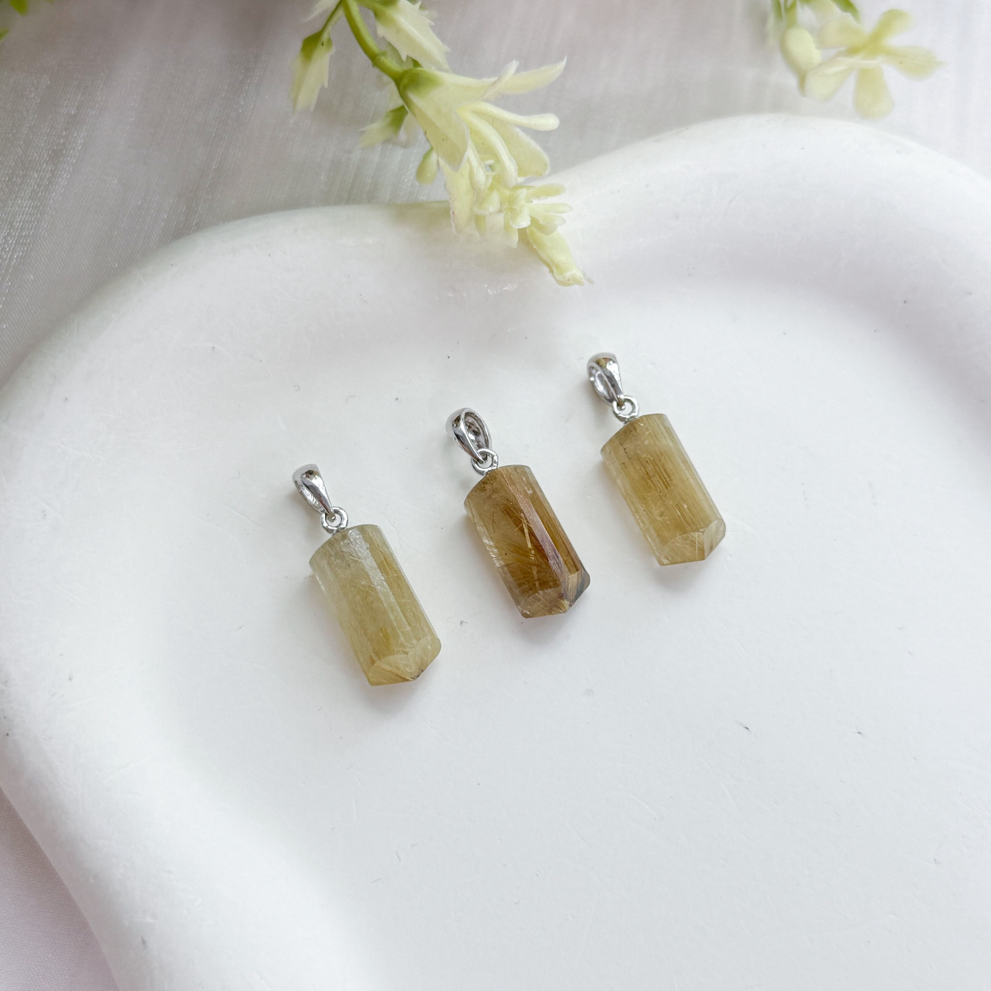 Gold Rutilated Quartz Pointer Pendant