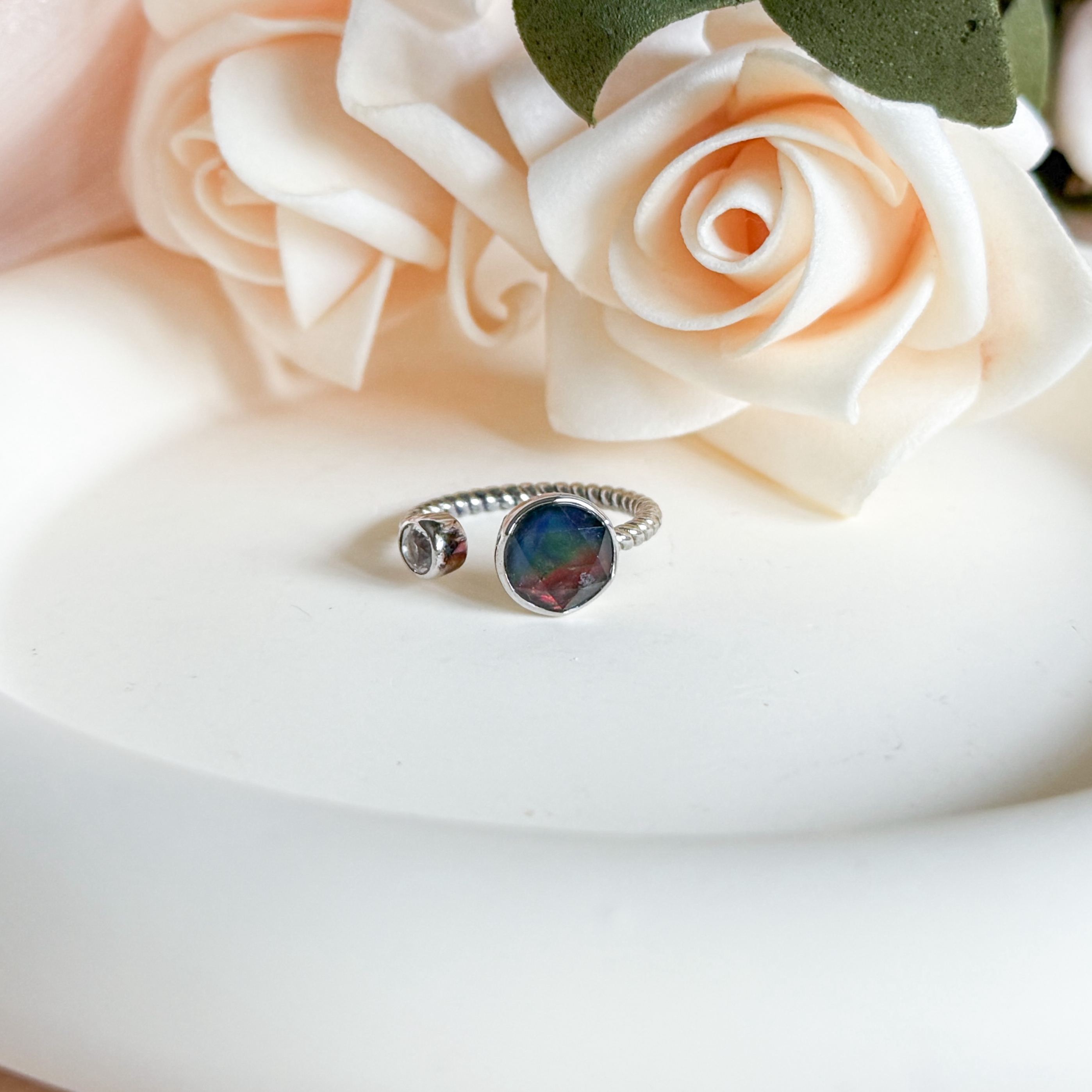 Ammolite Star of David Ring - CZ