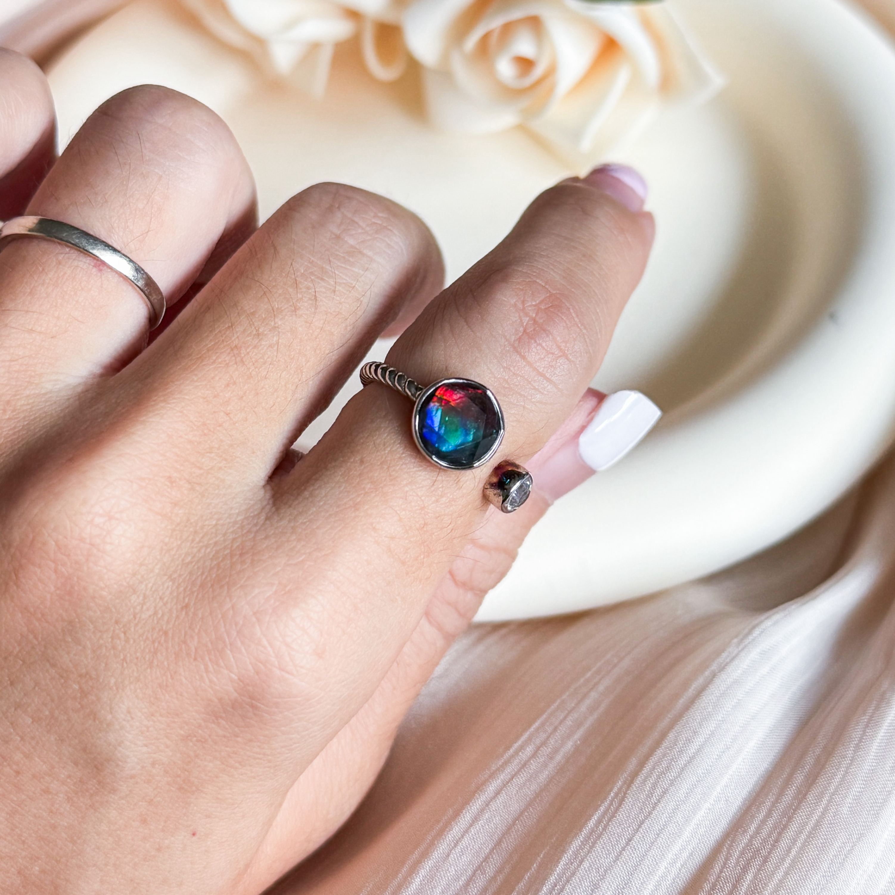 Ammolite Star of David Ring - CZ