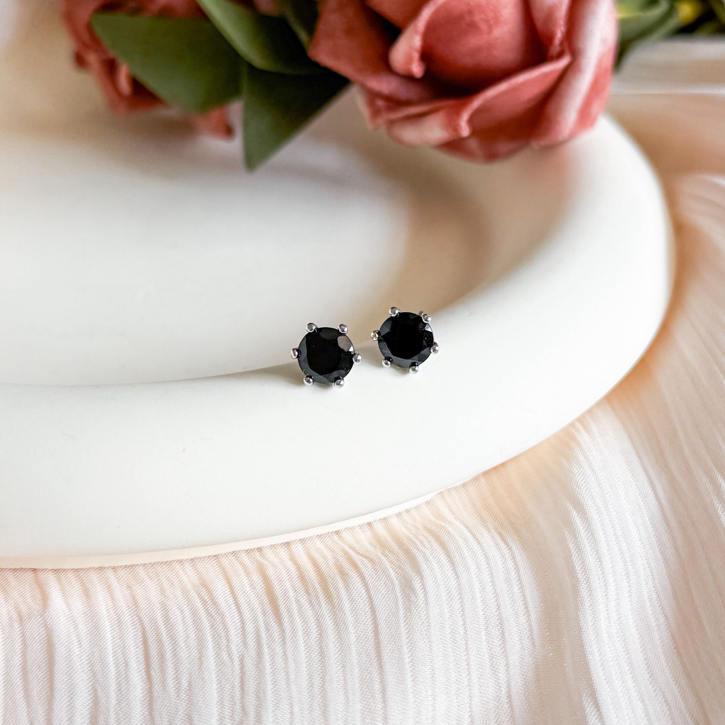 Black Tourmaline Round Cut Earring Studs