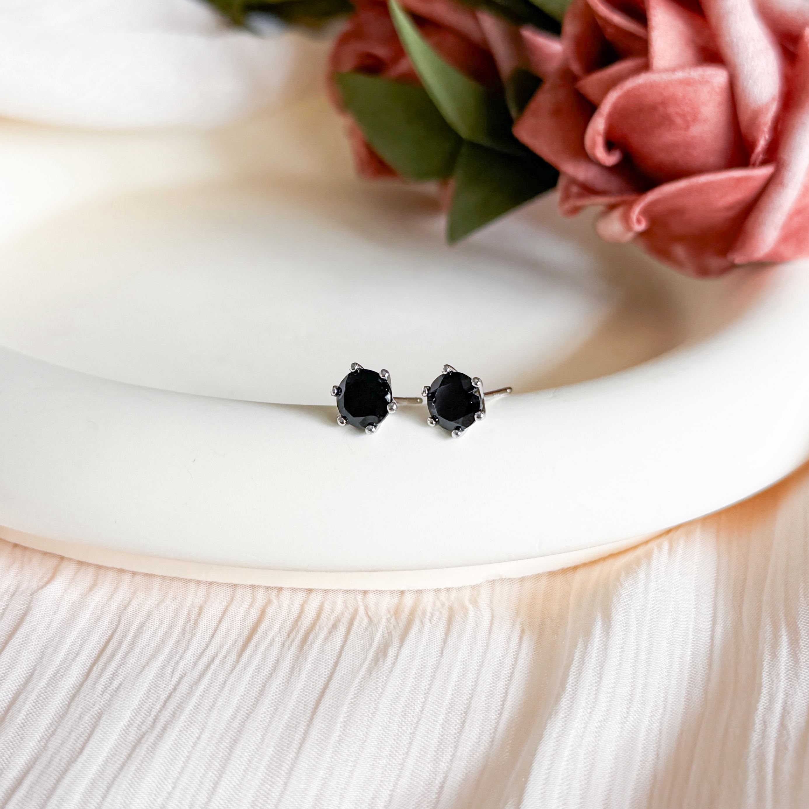 Black Tourmaline Round Cut Earring Studs