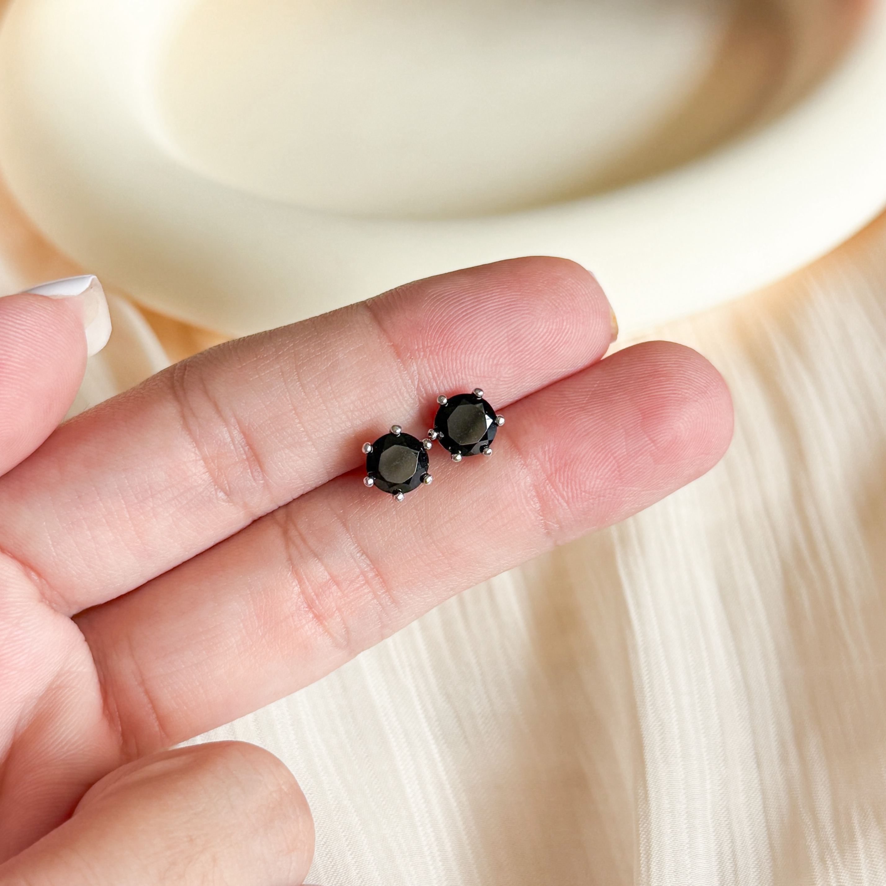 Black Tourmaline Round Cut Earring Studs